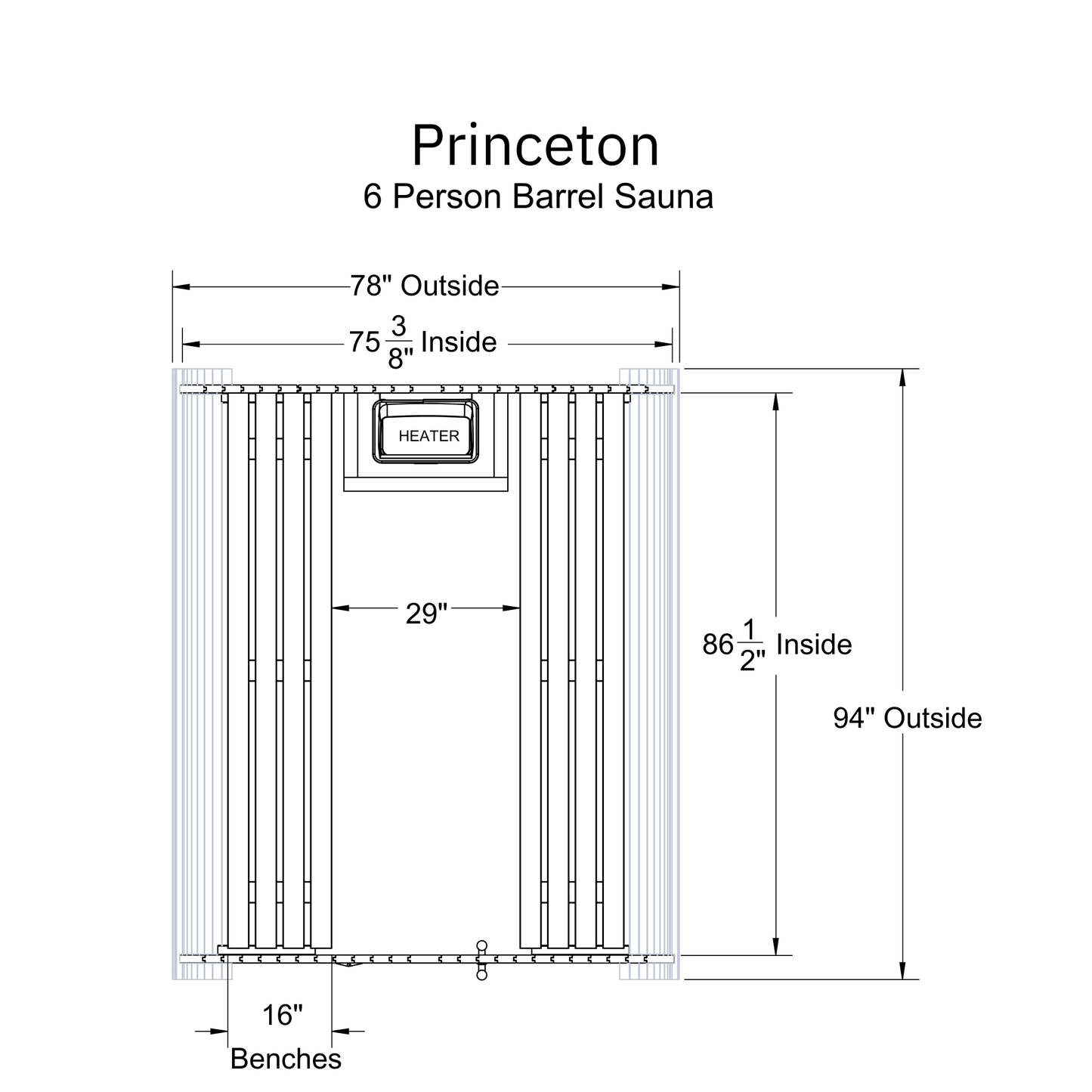 Almost Heaven Princeton 6 Person Classic Barrel Sauna