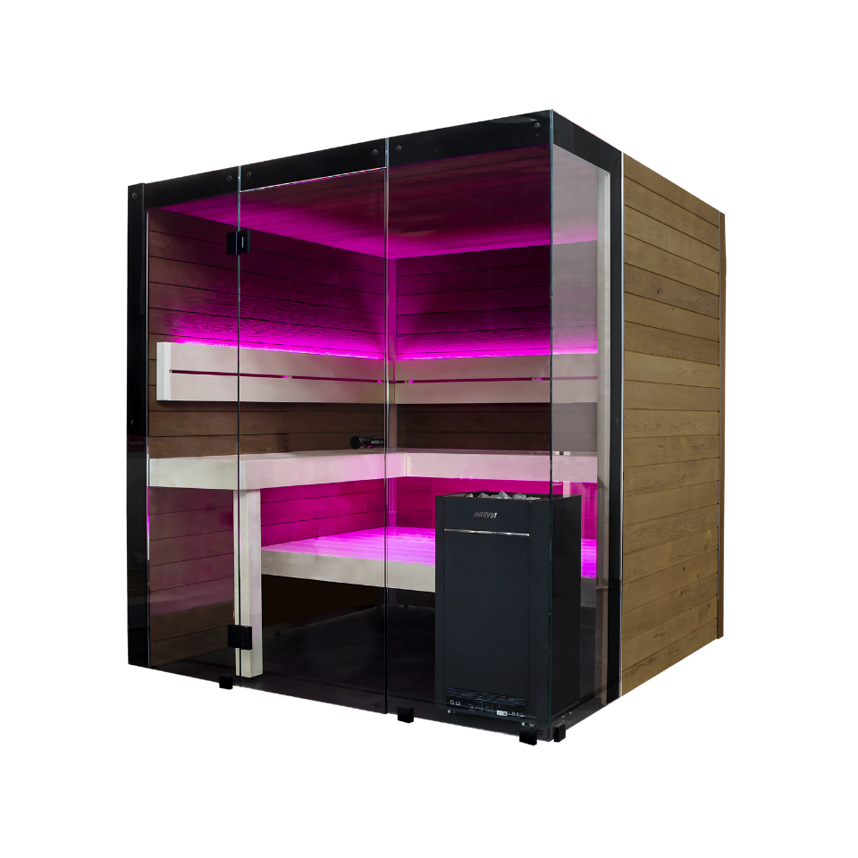 Harvia Block Large Indoor Sauna | Rustic Alder & Light Aspen | 4-6 Person