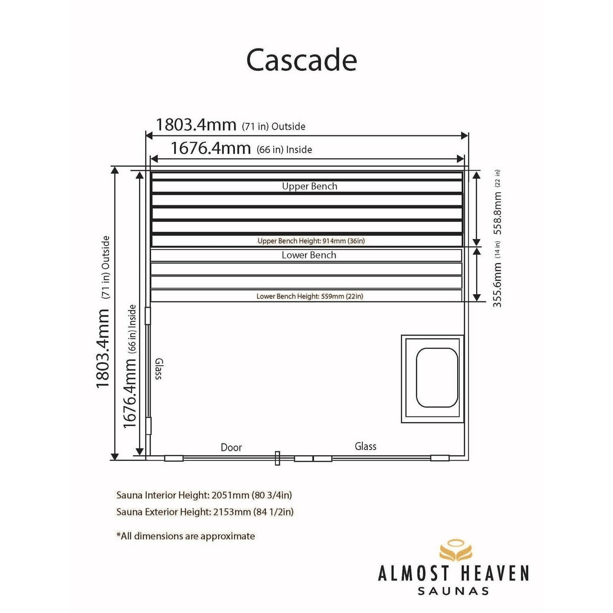 Almost Heaven Cascade 4 Person Indoor Sauna Luxury Series - Rustic Cedar