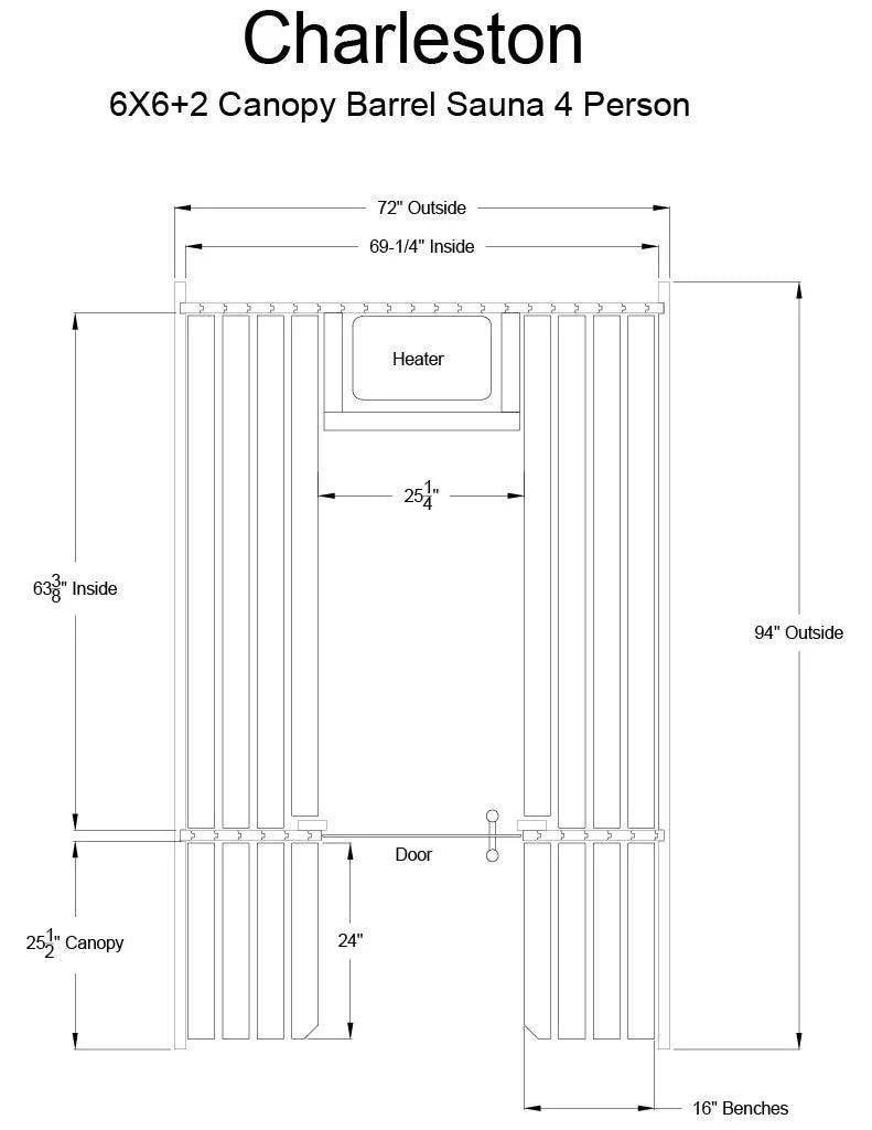 Almost Heaven Charleston 4 Person Canopy Barrel Sauna Rustic Cedar,Onyx - Stained Southern Pine Almost Heaven Sauna CharlestonLayoutDrawing_9c90e520-6a51-4604-af1a-bbf848d5e92b.webp