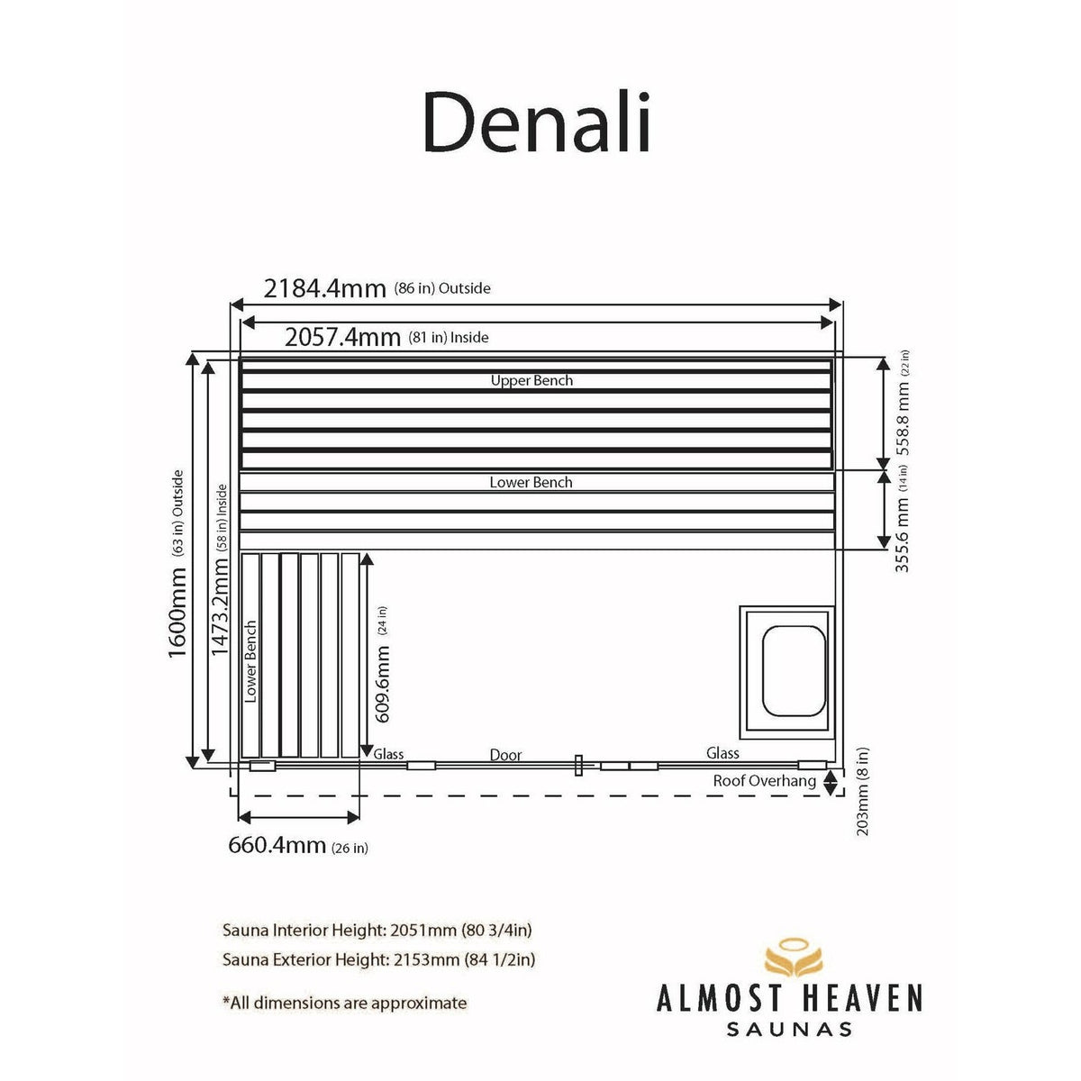 Almost Heaven Denali 6 Person Indoor Sauna Luxury Series - Rustic Cedar