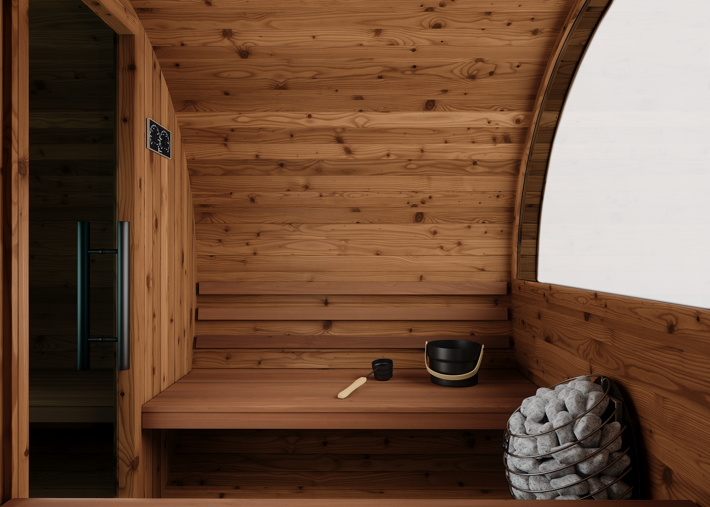 Thermory 4 Person Barrel Sauna No 80 DIY Kit with Changing Room and Window Thermally Modified Spruce Thermory Indoor_side.png