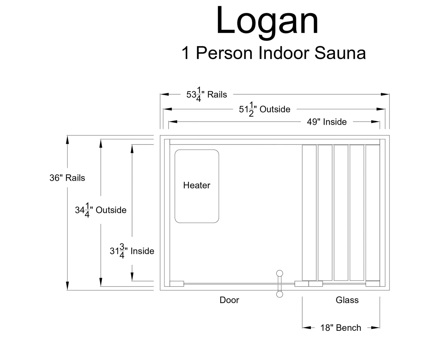 Almost Heaven Logan 1 Person Indoor Sauna Respite Series Rustic Cedar,Fir Almost Heaven Sauna LoganLayoutDrawing_1.webp