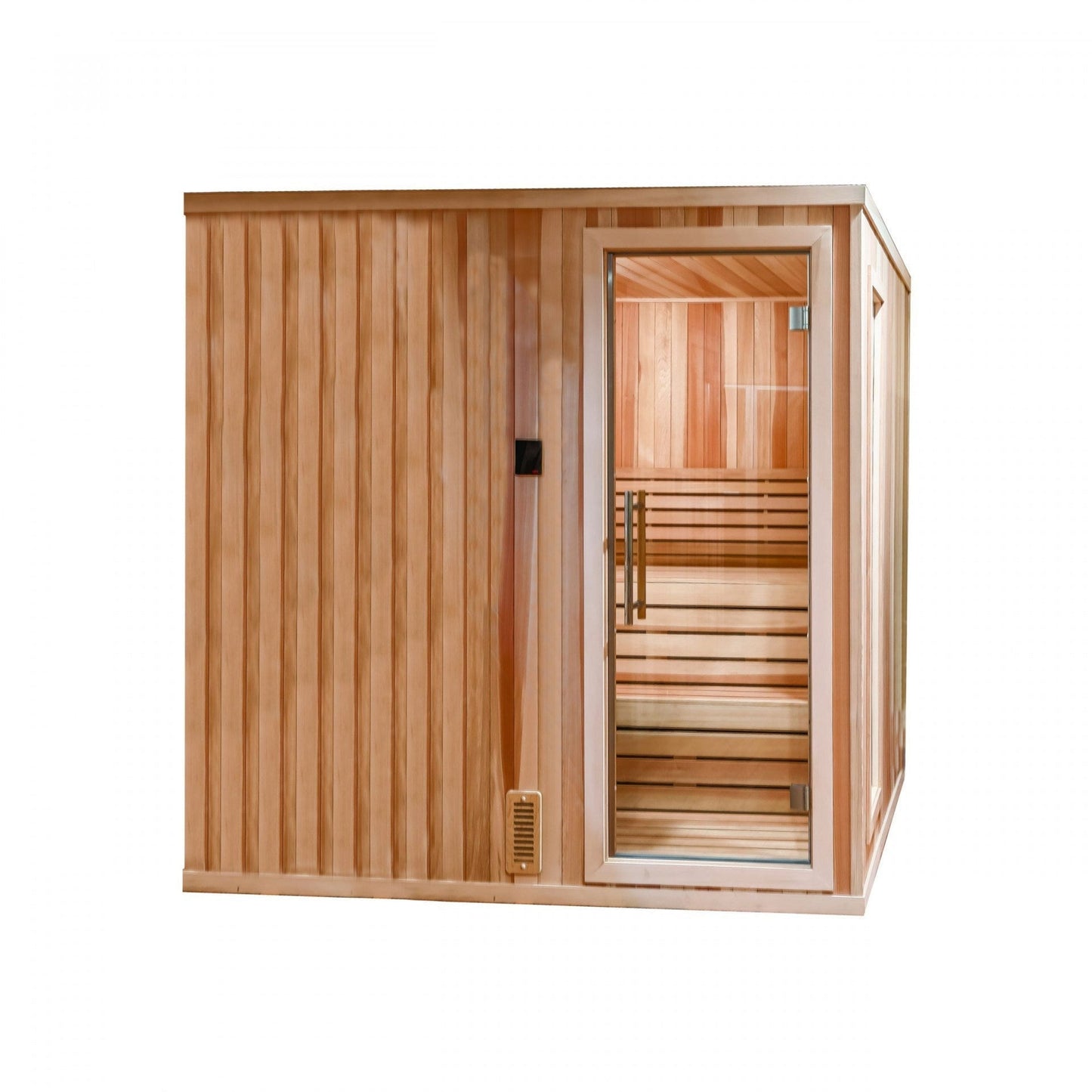 Finnish Sauna Builders 5' x 5' x 7' Pre-Built Indoor Sauna Kit Clear Cedar / Option 1,Clear Cedar / Option 2,Clear Cedar / Option 3,Clear Cedar / Option 4,Clear Cedar / Custom Option + $500.00 Finnish Sauna Builders Showroom-Platinum-large-exterior-BEST-c
