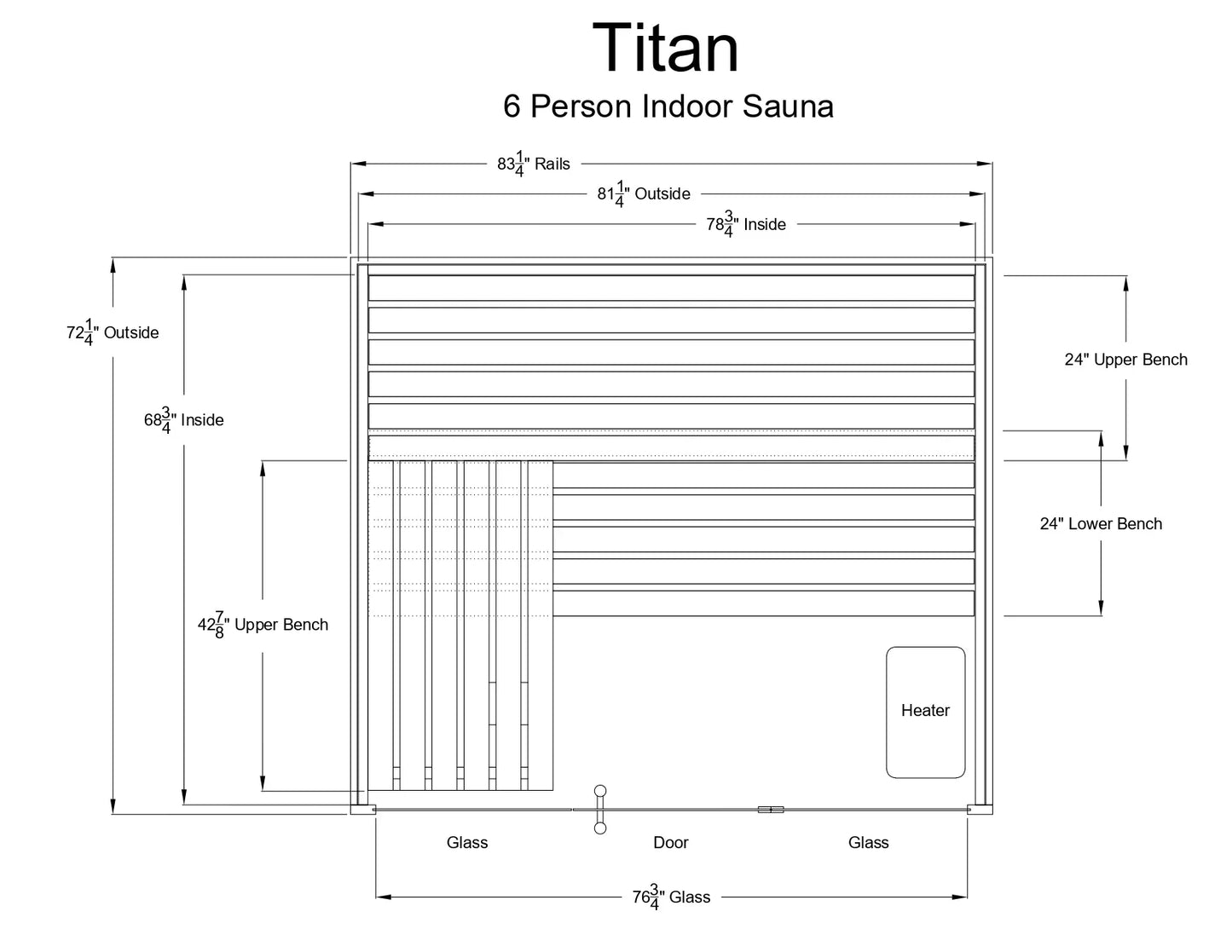 Almost Heaven Titan 6 Person Indoor Sauna Rustic Cedar,Fir Almost Heaven Sauna TitanLayoutDrawing.webp