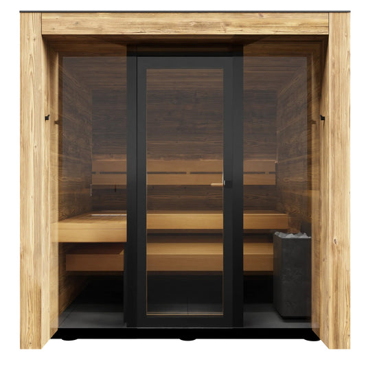 Fortis Sauna Cabin - Outdoor Sauna, Door Left, Dark Grey Glass - Virta 8kW Heater, CX45