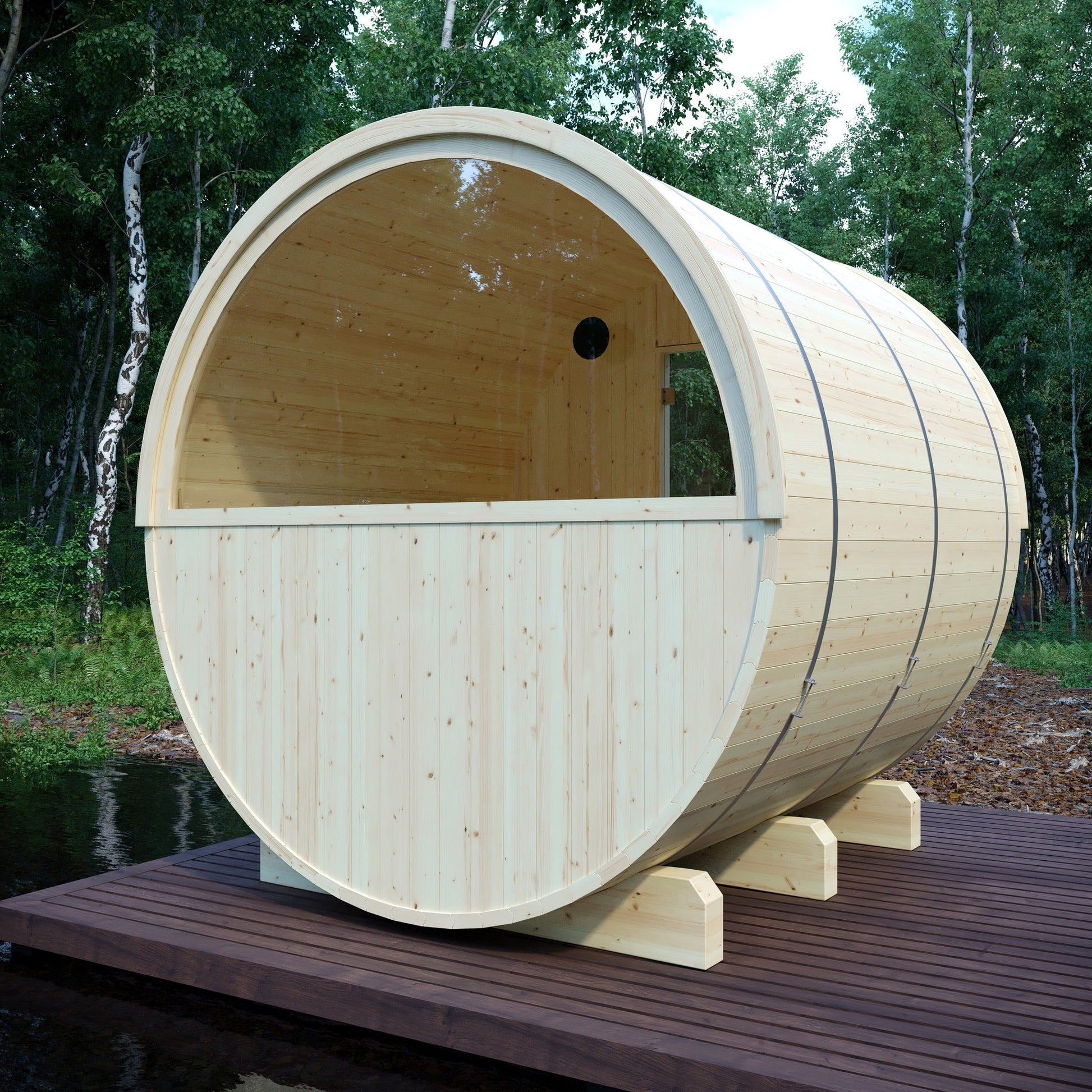 Vassa 6 Person 2 Tier Finnish Barrel Sauna with Heater - By Finnish Barrel Saunas Nordic Spruce / No Terrace Finnish Barrel Saunas 36DAB58D-F40F-48E8-9BB6-61EF235CB6C4.jpg