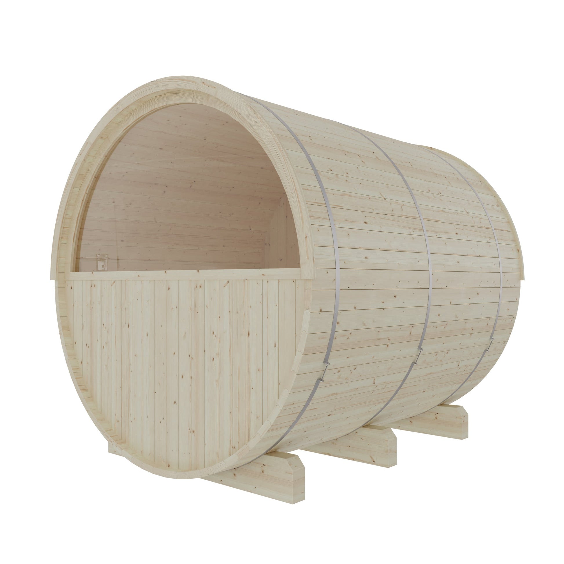 Helsinki 4 Person 2 Tier Finnish Barrel Sauna with Terrace and Heater - By Finnish Barrel Saunas Nordic Spruce / Terrace Finnish Barrel Saunas 73D374D6-C43D-4A15-9CF6-64936B7791D1.jpg