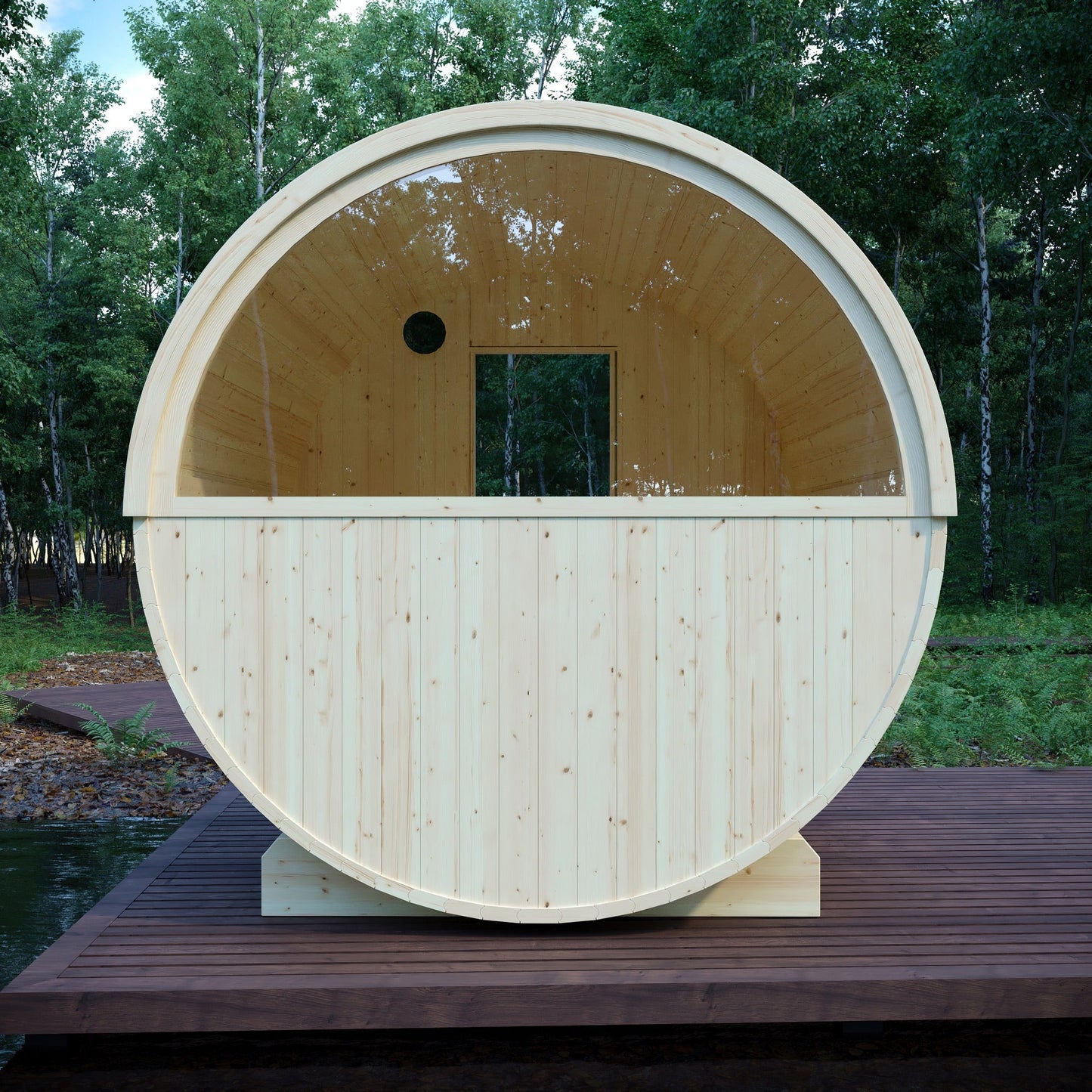 Vassa 6 Person 2 Tier Finnish Barrel Sauna with Heater - By Finnish Barrel Saunas Nordic Spruce / No Terrace Finnish Barrel Saunas 92CAEAC4-AE4B-4B1C-8584-2A0AEAB79CAA.jpg