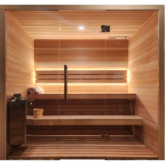 Finnish Sauna Builders 12' x 12' x 7' Pre-Cut Sauna Kit Option 1 / 7 Foot Tall / No Backrest,Option 1 / 7 Foot Tall / Backrest + $514.80,Option 1 / 8 Foot Tall + $681.12 / No Backrest,Option 1 / 8 Foot Tall + $681.12 / Backrest + $514.80,Option 2 / 7 Foot