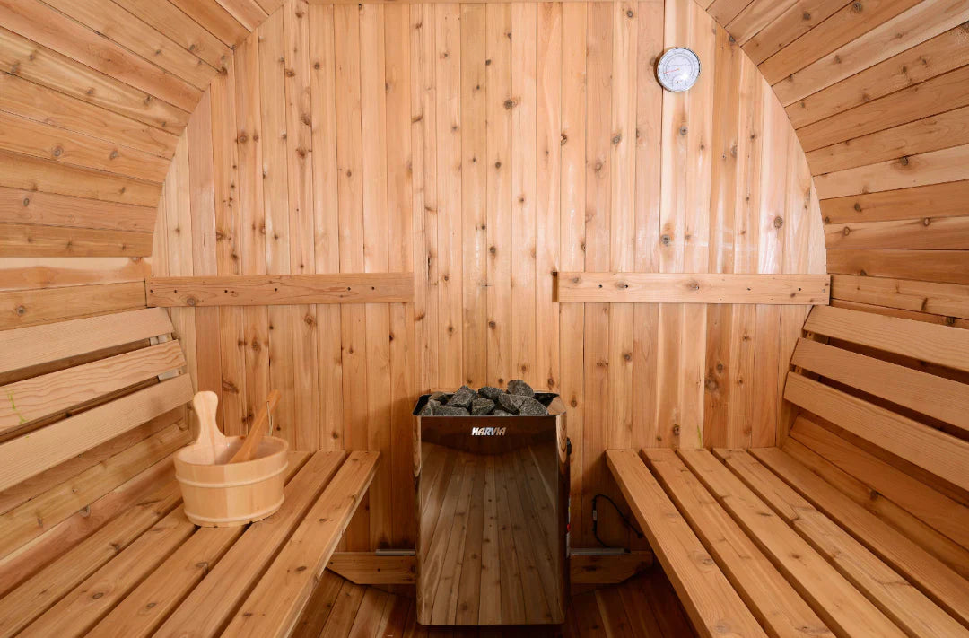 Almost Heaven Sauna Seneca 6 Person Classic Barrel Sauna Rustic Cedar,Onyx - Stained Southern Pine Almost Heaven Sauna Almost_Heaven_Seneca_Barrel_Interior.webp