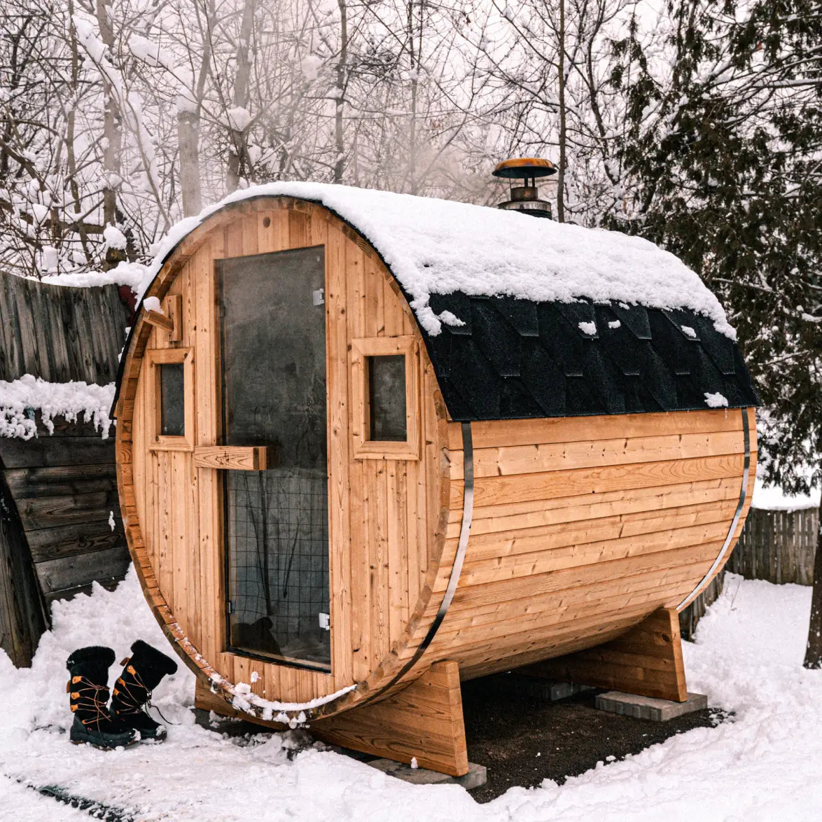 Barrel Outdoor Sauna - 6 Person w/ Harvia KIP 8kW Wi-Fi Heater Redwood Outdoors BarrelOutdoorSauna-6Personw_HarviaKIP8kWWi-FiHeaterbyRedwoodOutdoors_2.webp