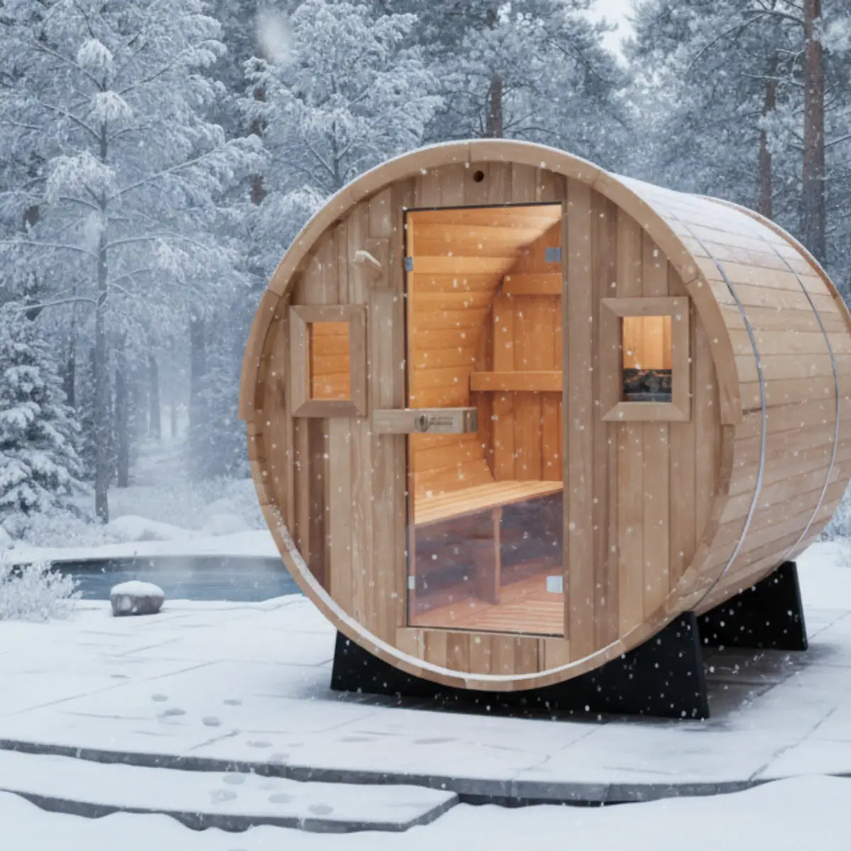 Barrel Outdoor Sauna - 6 Person w/ Harvia KIP 8kW Wi-Fi Heater Redwood Outdoors BarrelOutdoorSauna-6Personw_HarviaKIP8kWWi-FiHeaterbyRedwoodOutdoors_7.webp