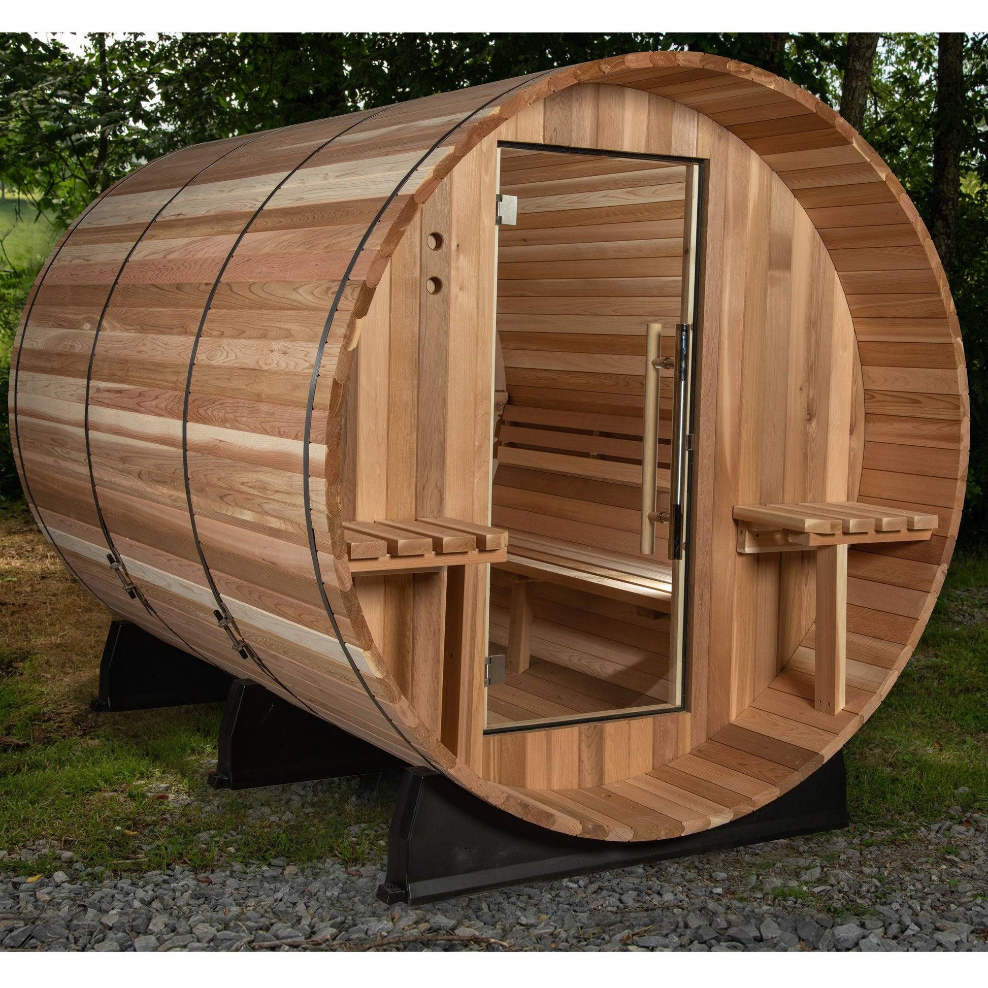 Almost Heaven Huntington 6 Person Canopy Barrel Sauna Rustic Cedar,Onyx - Stained Southern Pine Almost Heaven Sauna Barrel_Canopy_Huntington_Glass_Door_1024x1024_2x_52eccc7c-ae12-40ba-b620-05e5ef2ba6d2.jpg