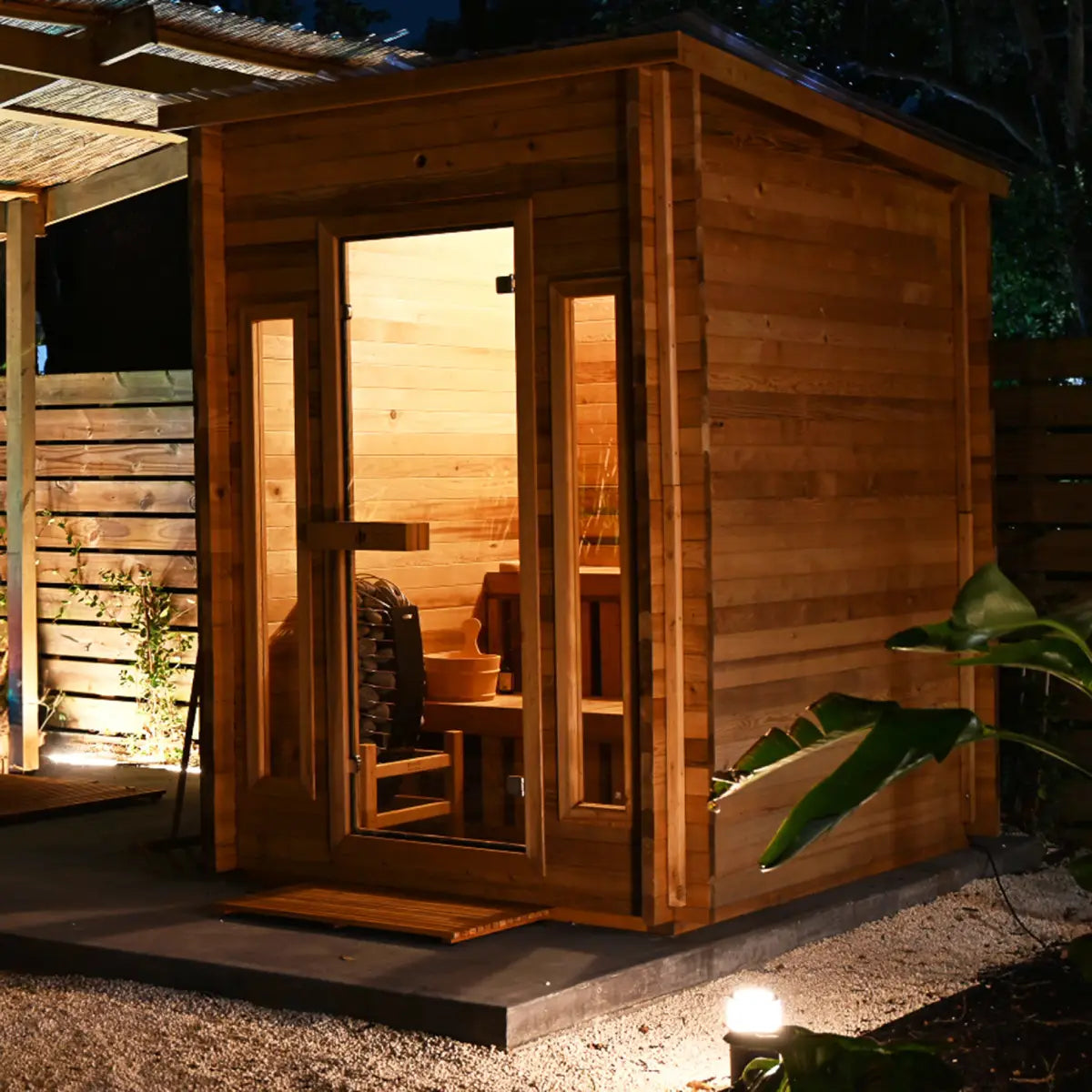Cabin Outdoor Sauna - 4 Person w/ Harvia KIP 8kW Wi-Fi Heater Redwood Outdoors CabinOutdoorSauna-4Personw_HarviaKIP8kWWi-FiHeater_2.webp