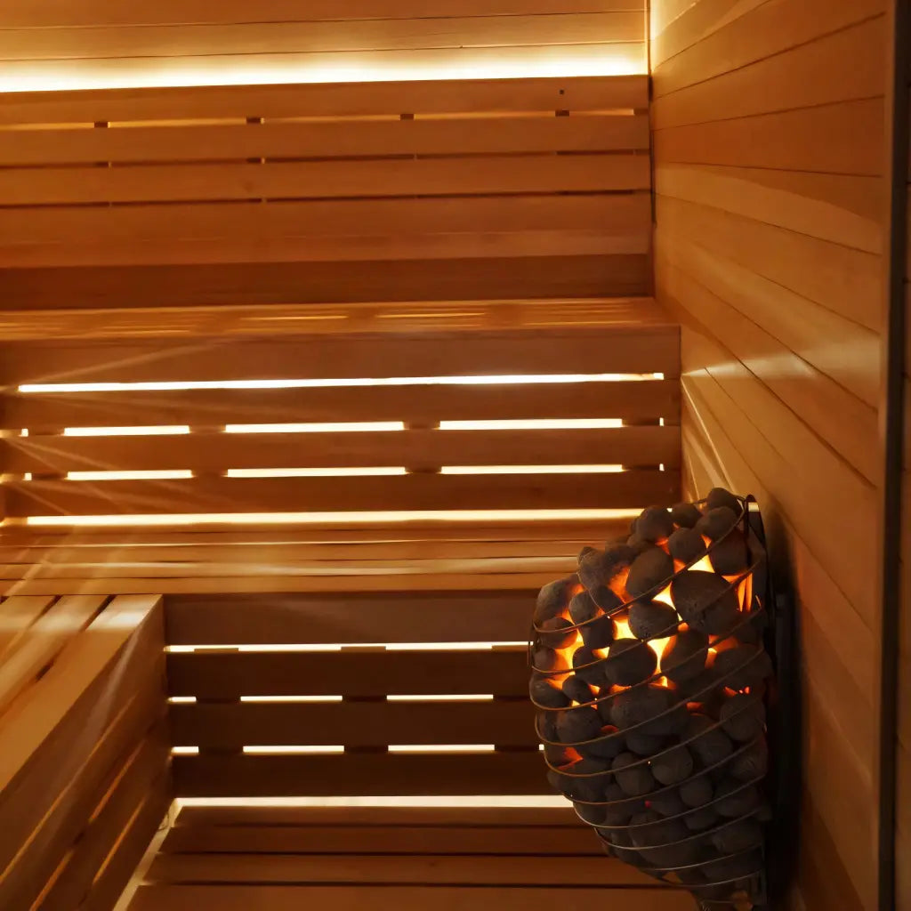 Custom Indoor Sauna Room - 3' x 4' x 8' - Finnish Sauna Builders Western Red Cedar / No Accessories / No Heater,Western Red Cedar / No Accessories / Harvia KIP45B 4.5KW with Built-in Control and Heater Stones,Western Red Cedar / No Accessories / Harvia KI