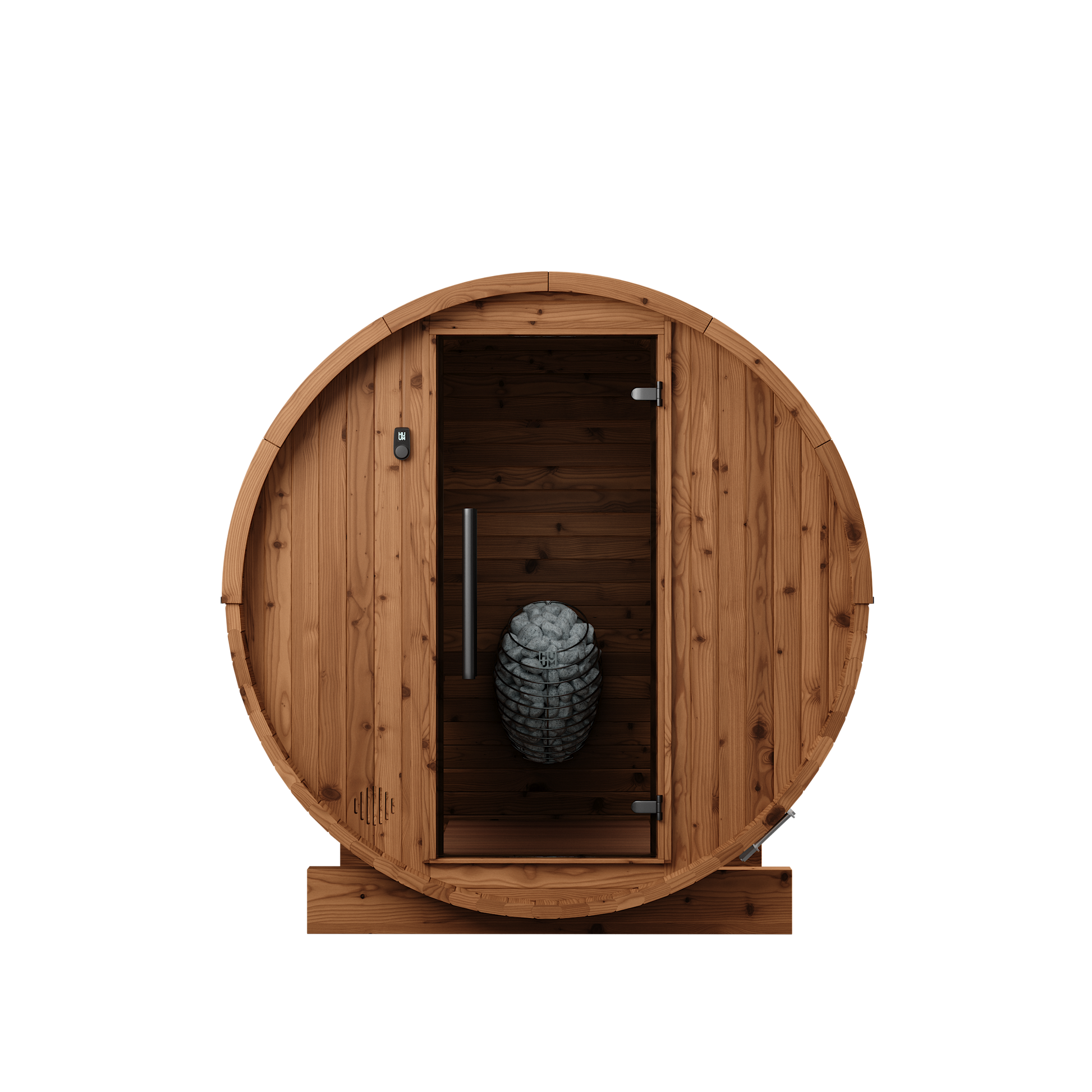 Thermory Barrel Sauna 55 DIY Kit 2 Person Sauna Builder Thermally Modified Spruce Thermory Front_c4755416-f12e-4ccd-af78-b6365fa1ecc6.png