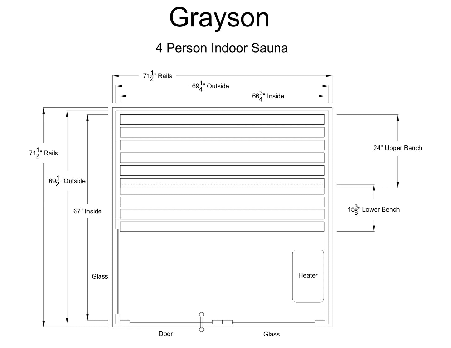 Almost Heaven Grayson 4 Person Indoor Sauna Respite Series Rustic Cedar,Fir Almost Heaven Sauna GraysonLayoutDrawing.webp