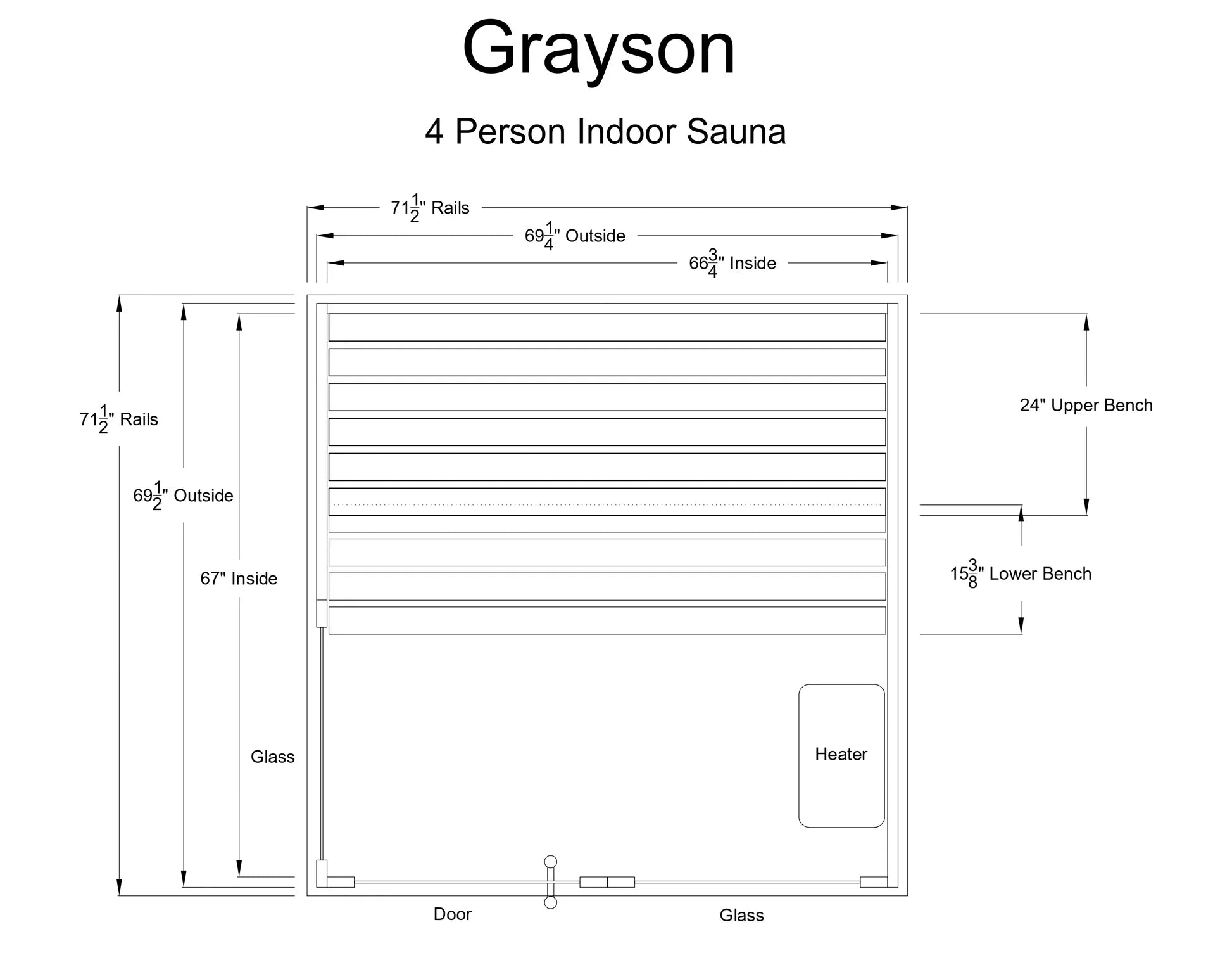 Almost Heaven Grayson 4 Person Indoor Sauna Respite Series Rustic Cedar,Fir Almost Heaven Sauna GraysonLayoutDrawing.webp