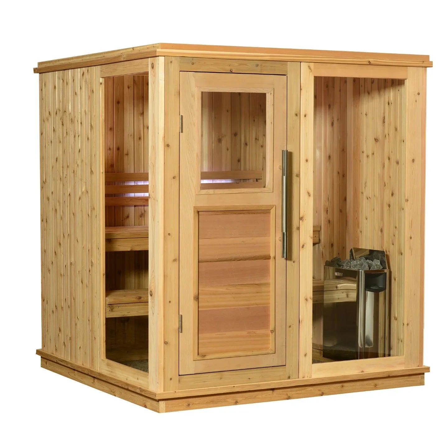 Almost Heaven Grayson 4 Person Indoor Sauna Respite Series Rustic Cedar,Fir Almost Heaven Sauna Grayson_Cedar_WoodDoor_half_window_WB.webp