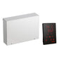 White rectangular heating element with a digital display on a white background by Finnish Sauna Builders