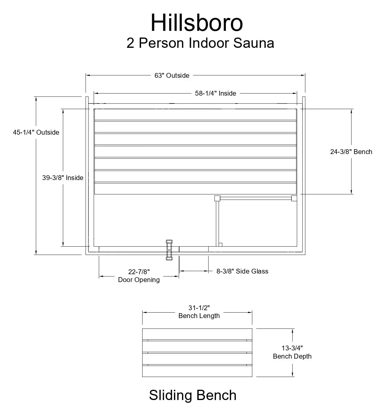 Almost Heaven Hillsboro 2 Person Indoor Sauna Element Series - Nordic Spruce Almost Heaven Sauna HillsboroLayoutDrawing.webp