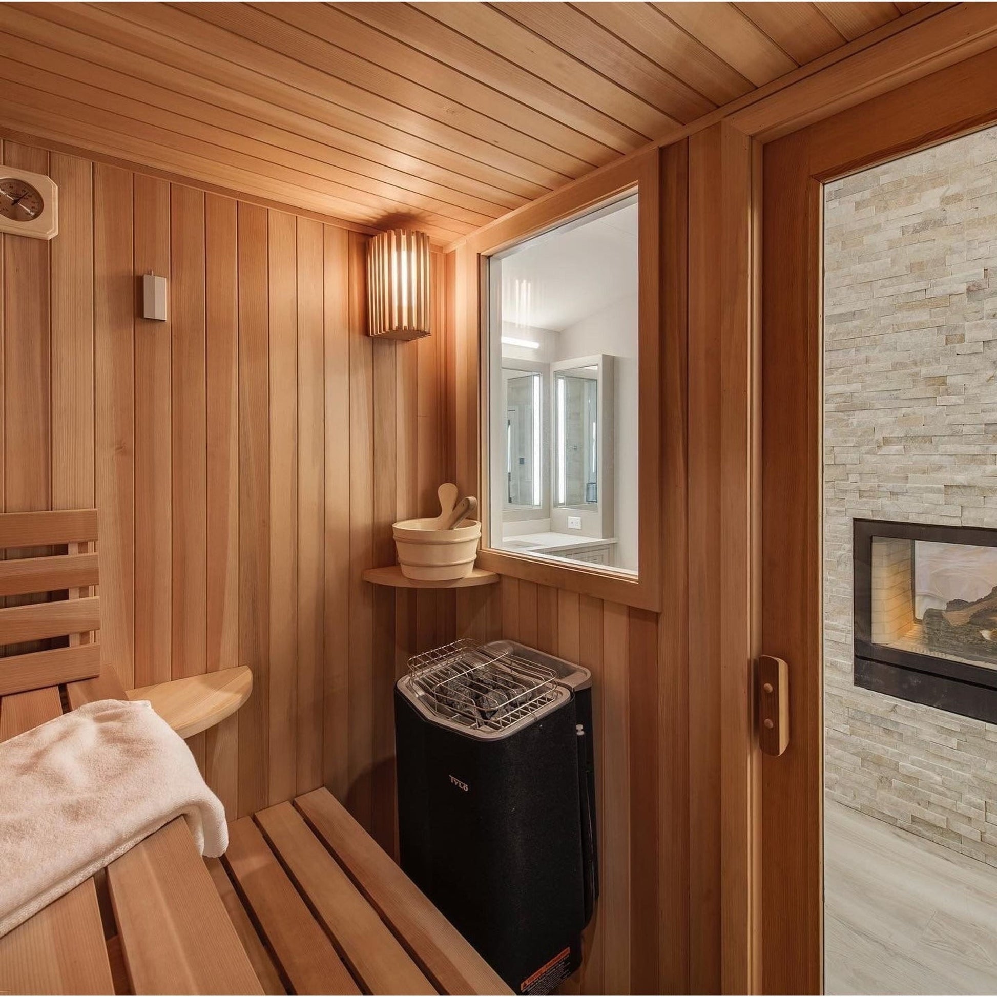 Finnish Sauna Builders 12' x 12' x 7' Pre-Built Indoor Sauna Kit Clear Cedar / Option 1,Clear Cedar / Option 2,Clear Cedar / Option 3,Clear Cedar / Option 4,Clear Cedar / Option 5,Clear Cedar / Option 6,Clear Cedar / Custom Option + $500.00 Finnish Sauna 