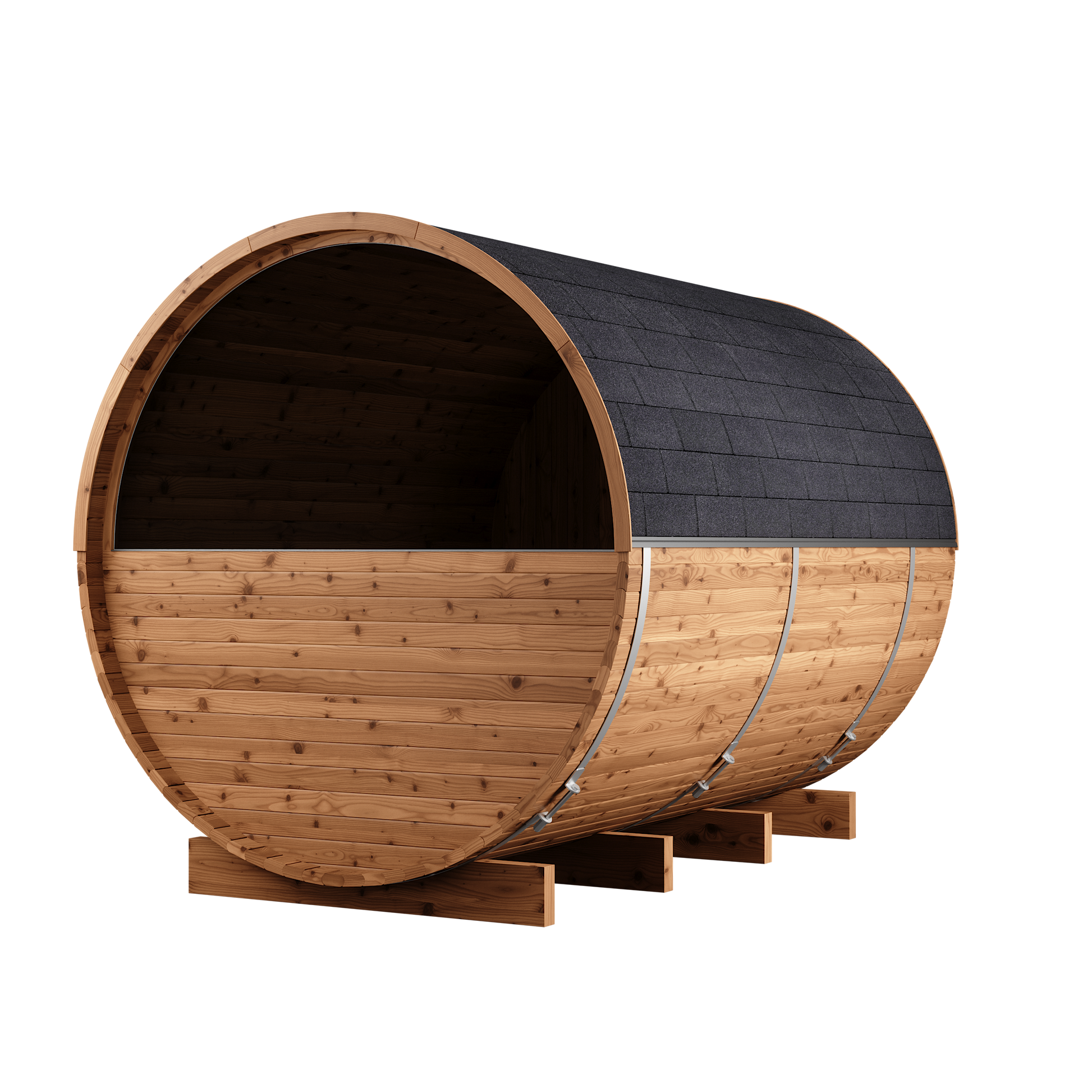 Thermory 8 Person Barrel Sauna No 84 DIY Kit with Window Thermally Modified Spruce Thermory Left_0ee1b2a0-6757-46c9-a928-b7b19d6a0362.png