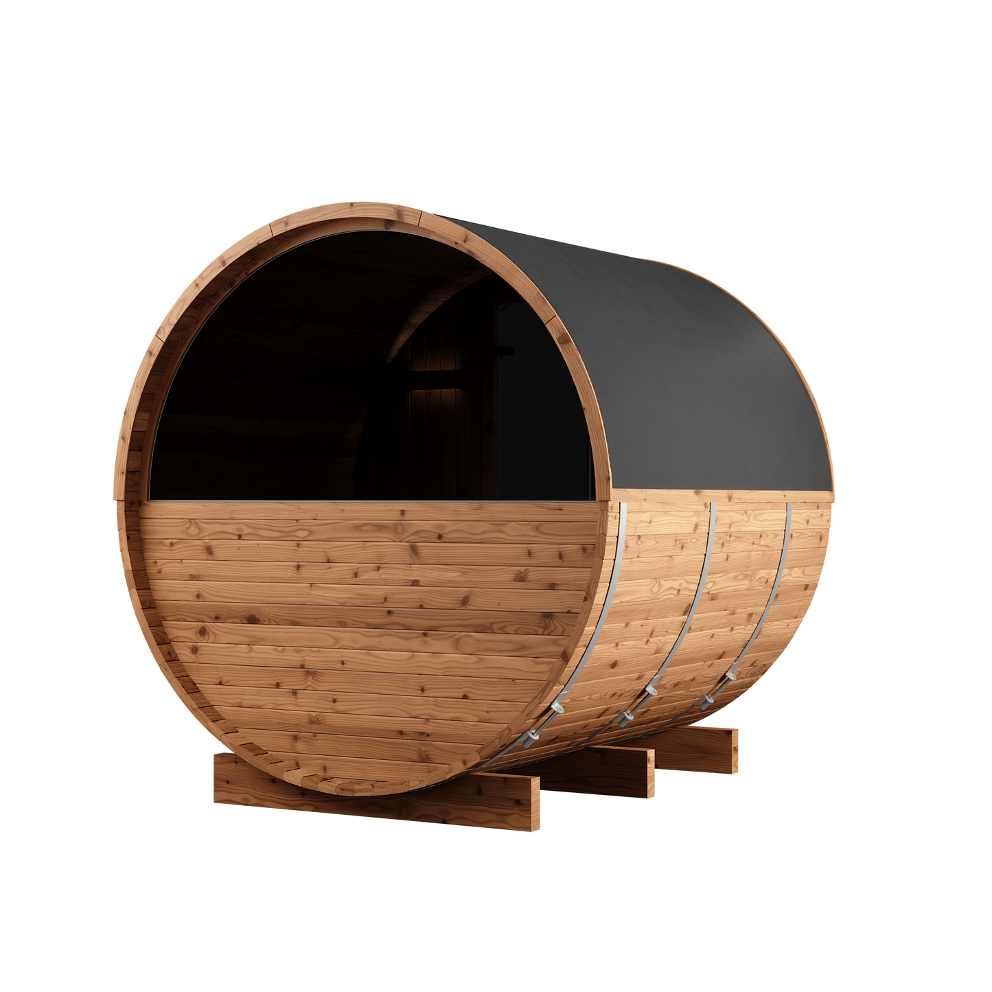 Thermory Barrel Sauna 60 DIY Kit with Porch and Window 4 Person Sauna Builder Thermally Modified Spruce Thermory Left_pvc_999ee18f-6bc4-4330-8bd8-a2818fdd51f8.png