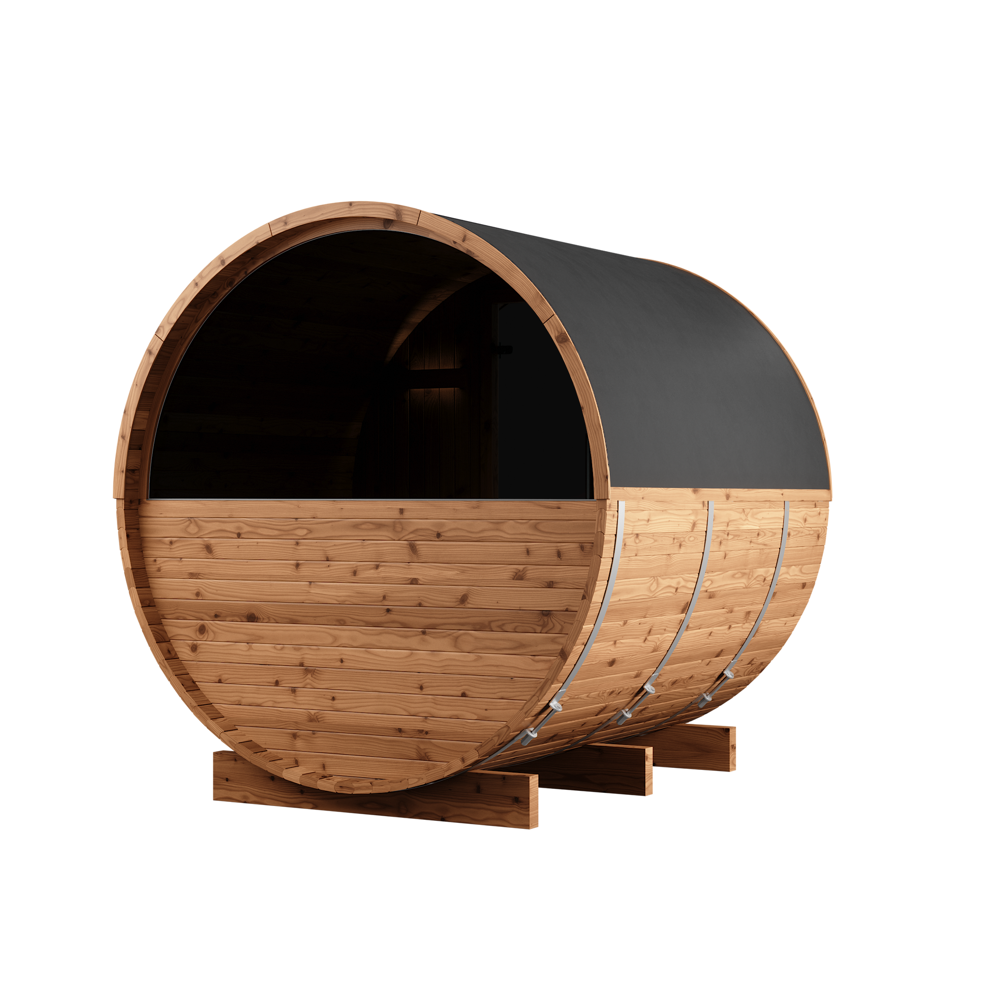 Thermory Barrel Sauna 60 DIY Kit with Porch and Window 4 Person Sauna Builder Thermally Modified Spruce Thermory Left_pvc_999ee18f-6bc4-4330-8bd8-a2818fdd51f8.png