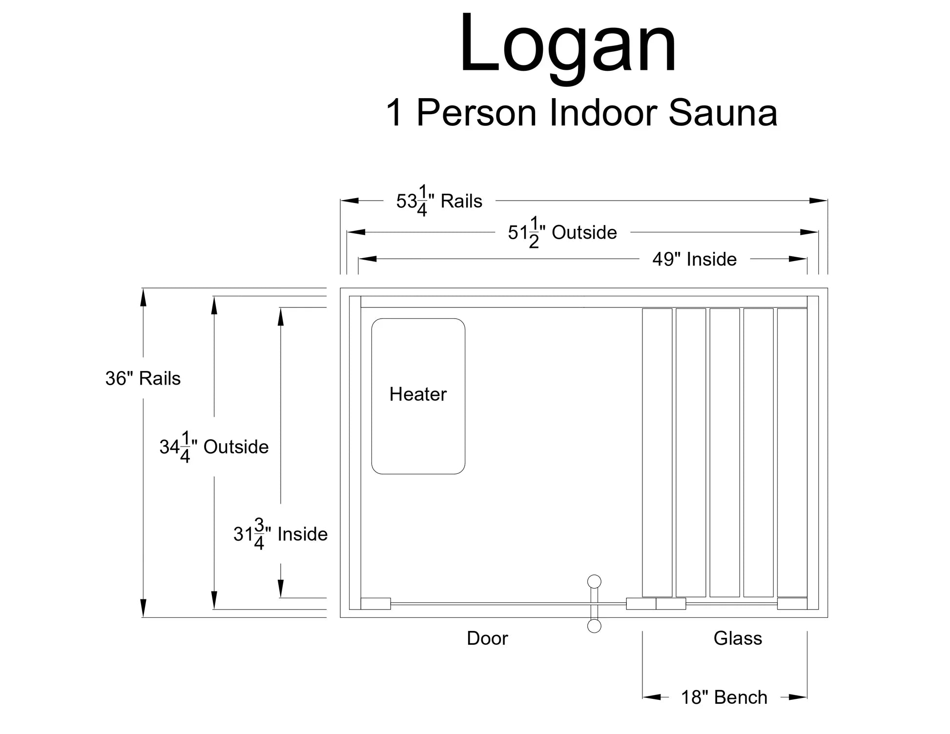 Almost Heaven Logan 1 Person Indoor Sauna Respite Series Rustic Cedar,Fir Almost Heaven Sauna LoganLayoutDrawing_1.webp