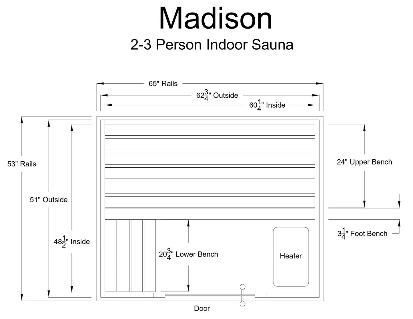 Almost Heaven Madison 3 Person Indoor Sauna Respite Series Rustic Cedar,Fir Almost Heaven Sauna MadisonLayoutDrawing.webp