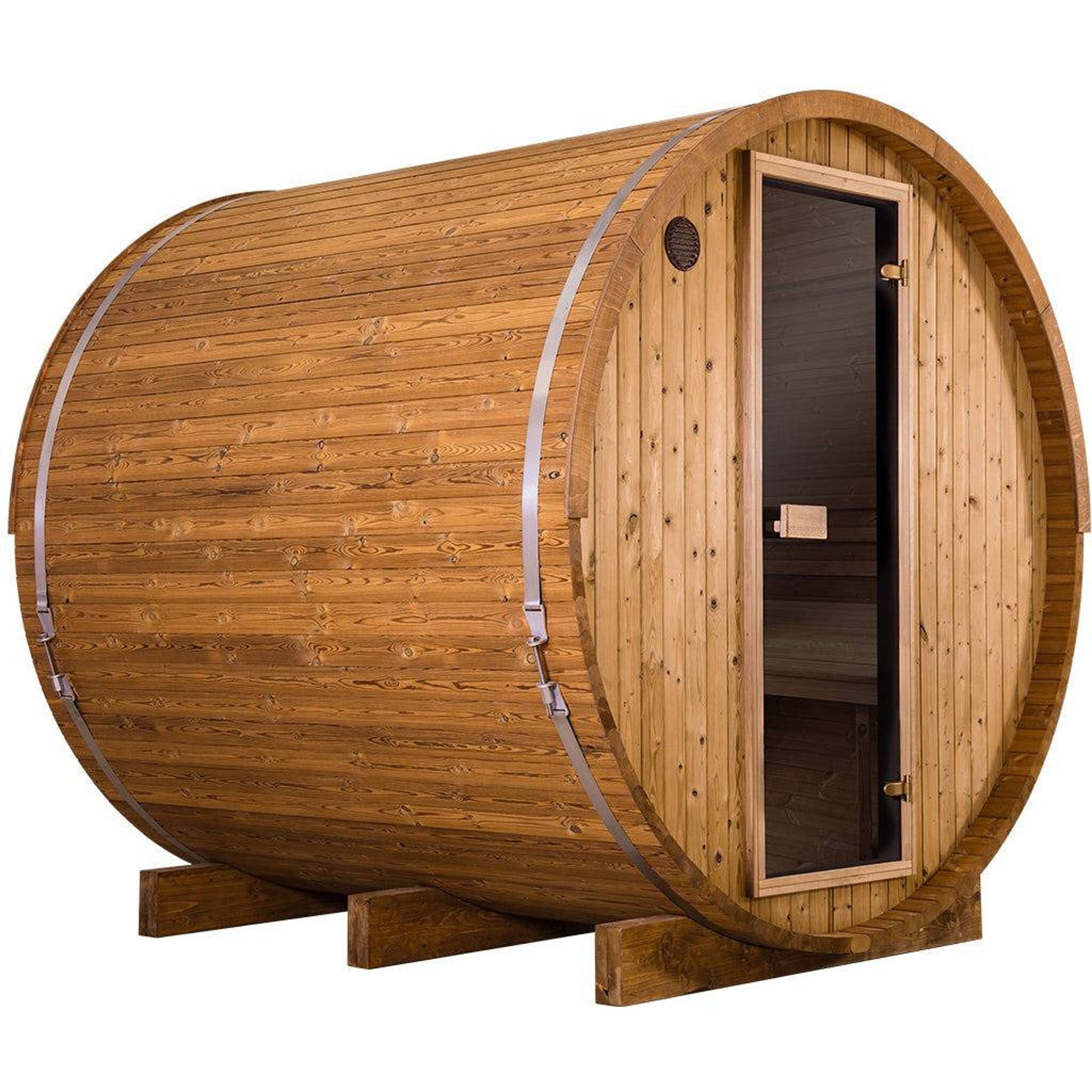 Thermory Barrel Sauna 63 DIY Kit 6 Person Sauna Builder Thermally Modified Spruce Thermory No63-front-corner_dfca981f-08eb-47ae-9f3c-f496719b06a9.jpg