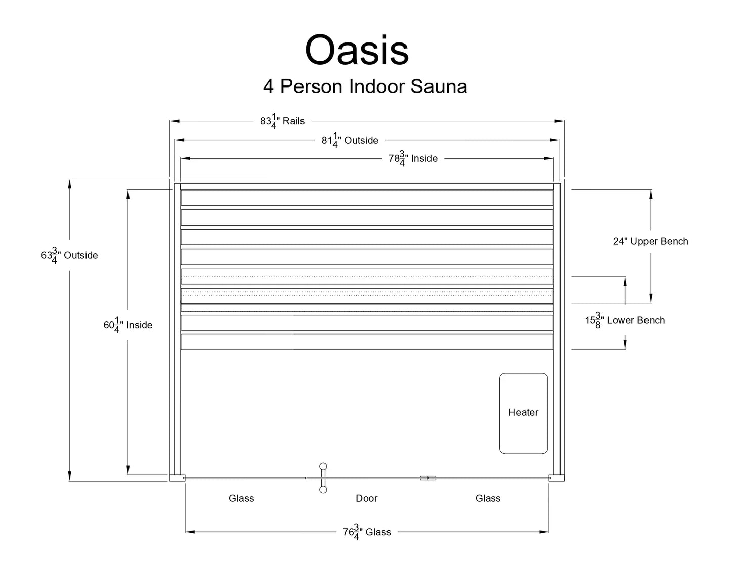 Almost Heaven Oasis 4 Person Indoor Sauna Rustic Cedar,Fir Almost Heaven Sauna OasisLayoutDrawing.webp