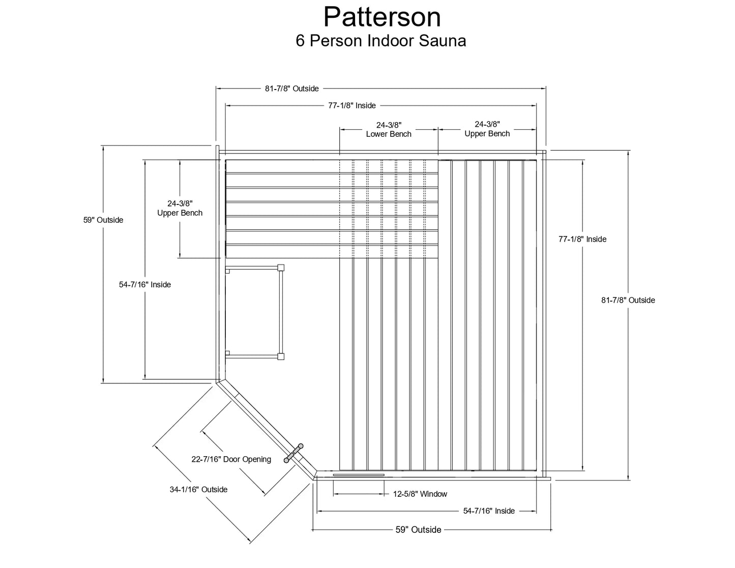 Almost Heaven Patterson 6 Person Indoor Sauna Element Series - Nordic Spruce Almost Heaven Sauna PattersonLayoutDrawing.webp