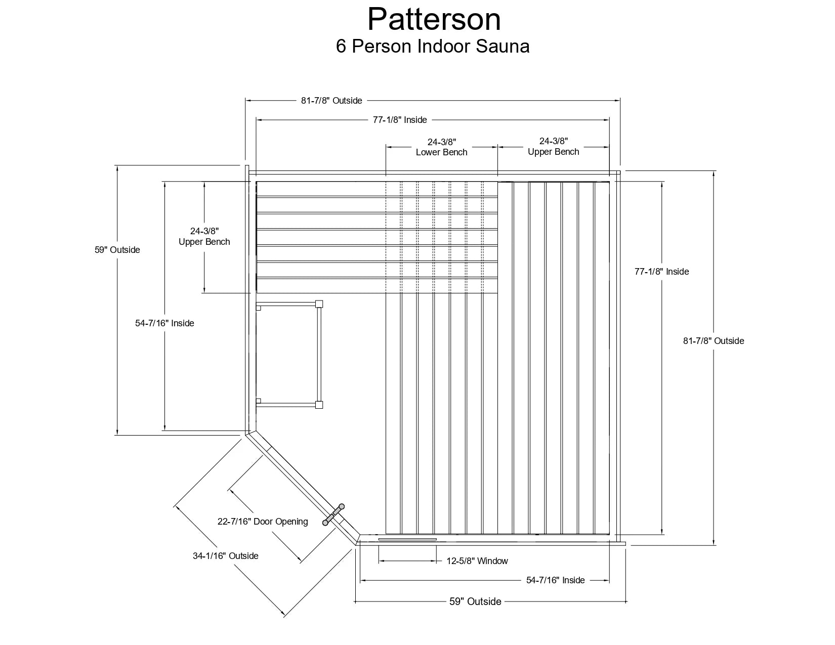 Almost Heaven Patterson 6 Person Indoor Sauna Element Series - Nordic Spruce Almost Heaven Sauna PattersonLayoutDrawing.webp