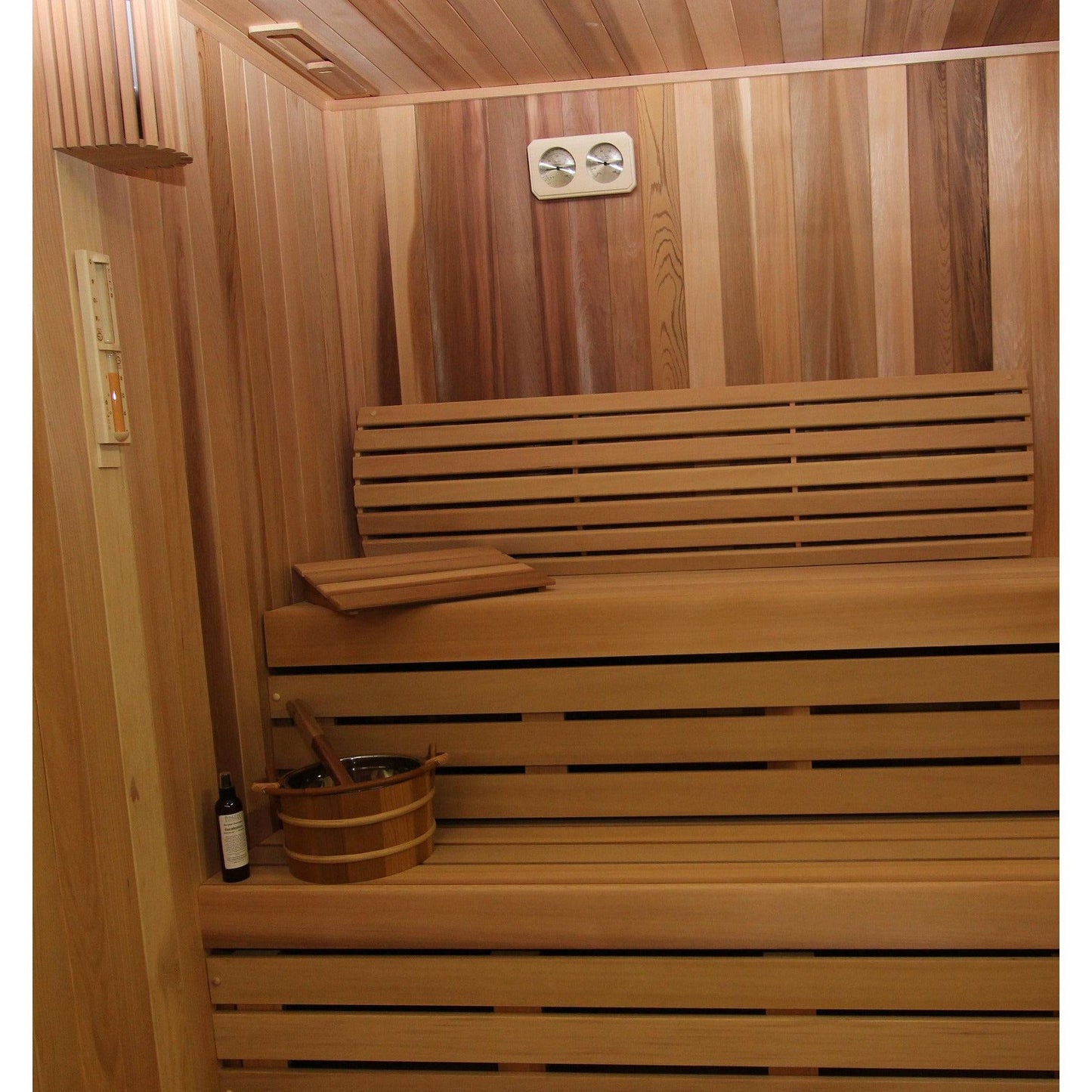 Finnish Sauna Builders 11' x 11' x 7' Pre-Cut Sauna Kit Option 1 / 7 Foot Tall / No Backrest,Option 1 / 7 Foot Tall / Backrest + $471.90,Option 1 / 8 Foot Tall + $624.36 / No Backrest,Option 1 / 8 Foot Tall + $624.36 / Backrest + $471.90,Option 2 / 7 Foot