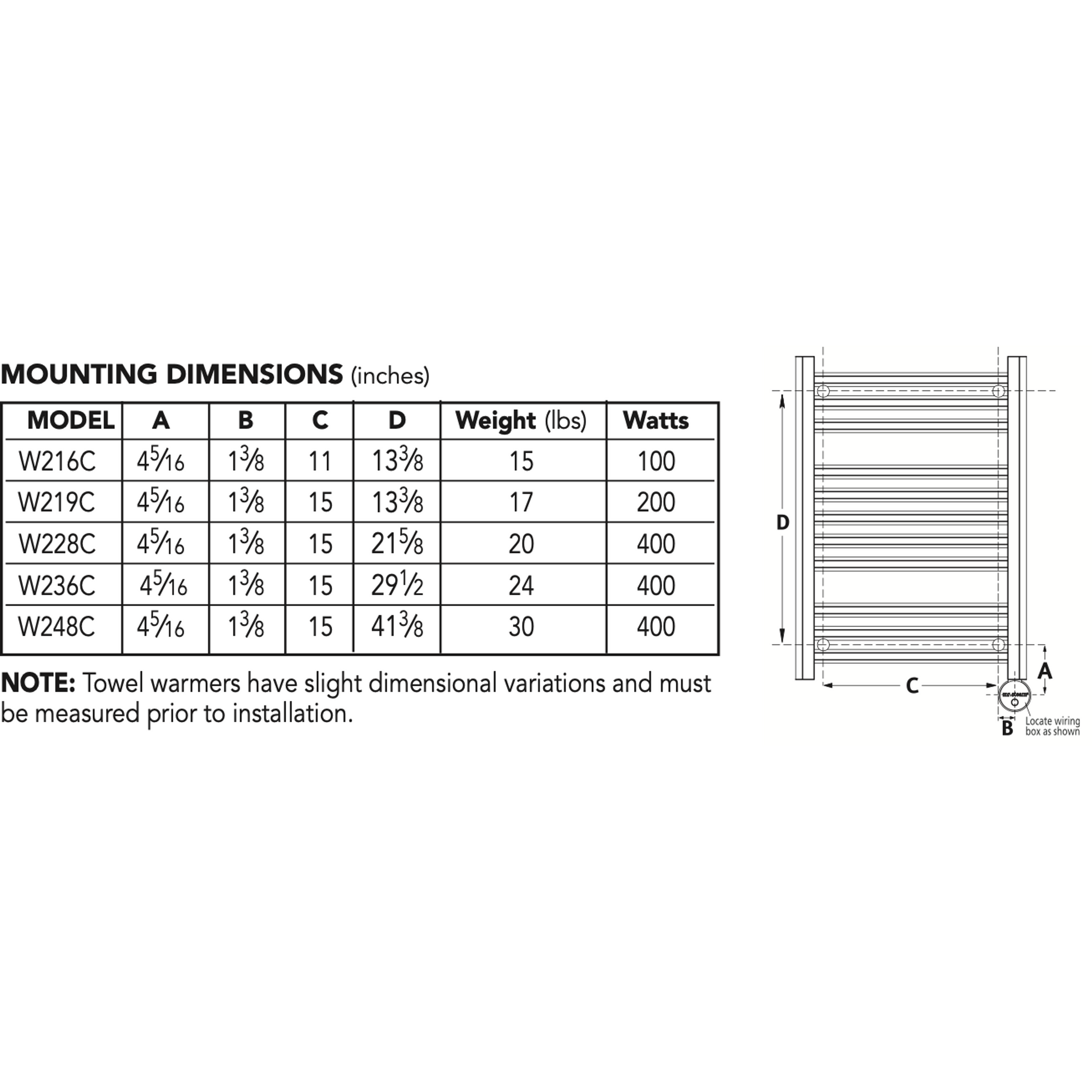 Mr. Steam Towel Warmers - The Broadway Collection W219C - 4 5/16" X 1 3/8" X 15 X 13 3/8" / Polished Chrome,W228C - 4 5/16" X 1 3/8" X 15 X 21 5/8" / Polished Chrome,W236C - 4 5/16" X 1 3/8" X 15 X 29 1/2" / Polished Chrome,W248C - 4 5/16" X 1 3/8" X 15 X