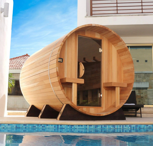 Scandia Electric Barrel Sauna Kit with Canopy 6 W x 5 D x 6 H / Wood,6 W x 5 D x 6 H / Glass,6 W x 6 D x 6 H / Wood,6 W x 6 D x 6 H / Glass,6 W x 7 D x 6 H / Wood,6 W x 7 D x 6 H / Glass,6 W x 8 D x 6 H / Wood,6 W x 8 D x 6 H / Glass,6 W x 9 D x 6 H / Woo