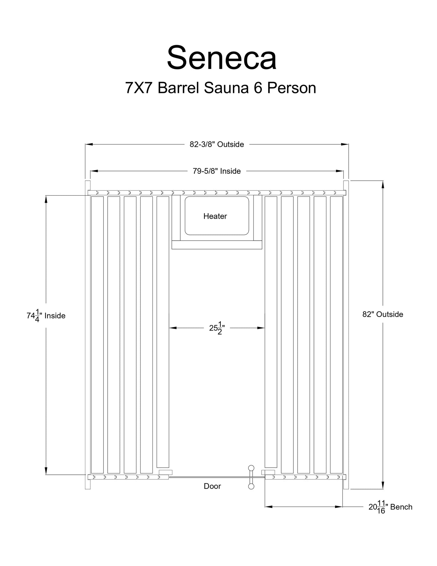 Almost Heaven Sauna Seneca 6 Person Classic Barrel Sauna Rustic Cedar,Onyx - Stained Southern Pine Almost Heaven Sauna SenecaLayoutDrawing.webp