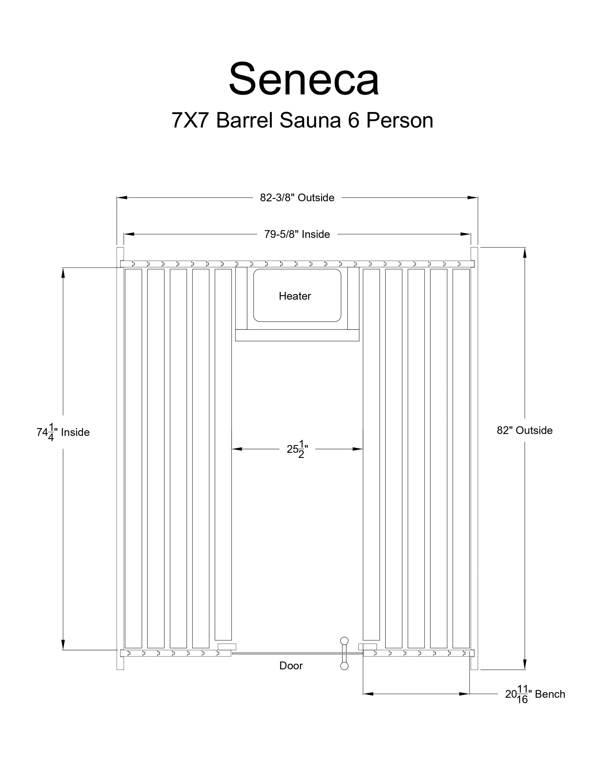 Almost Heaven Sauna Seneca 6 Person Classic Barrel Sauna Rustic Cedar,Onyx - Stained Southern Pine Almost Heaven Sauna SenecaLayoutDrawing.webp