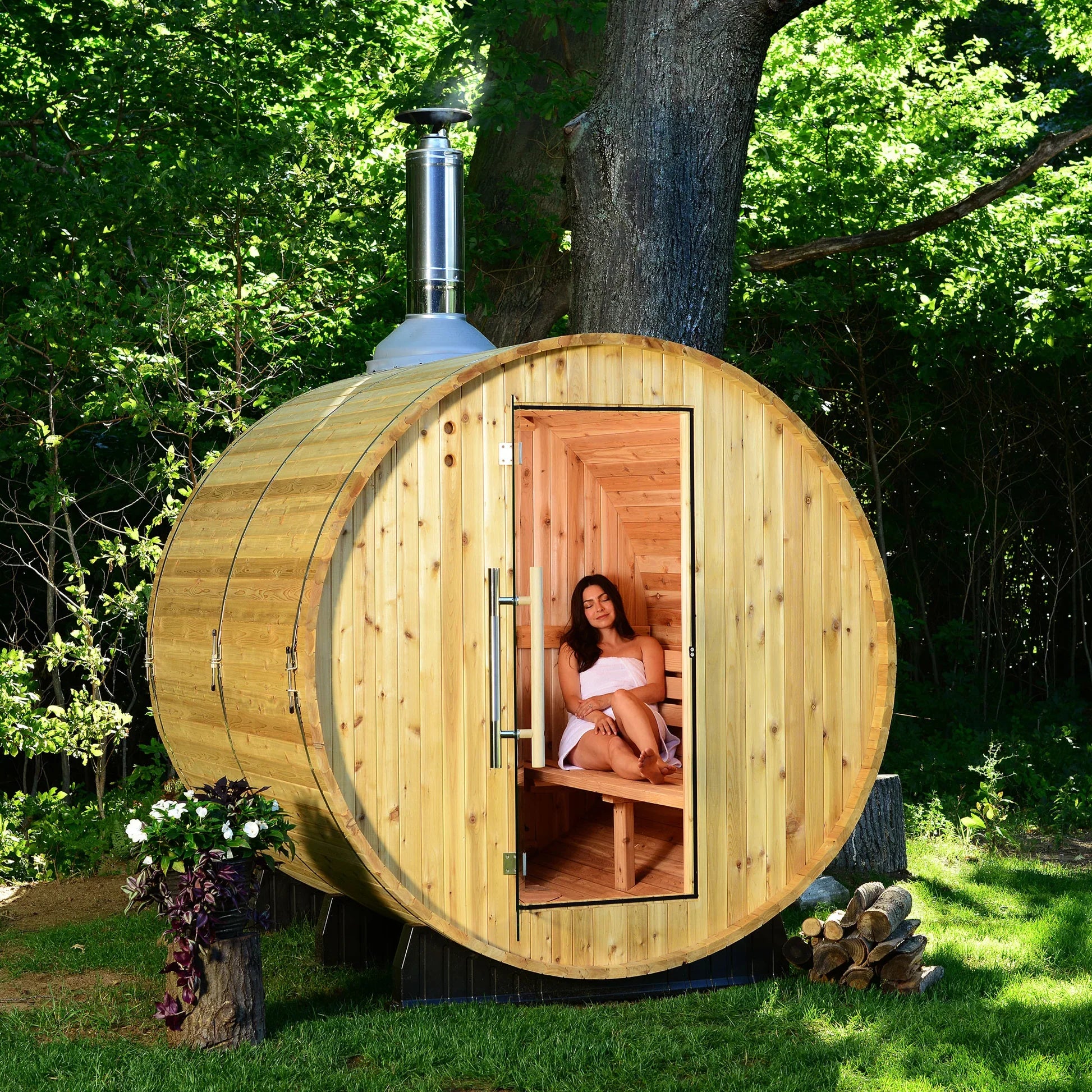 Almost Heaven Sauna Seneca 6 Person Classic Barrel Sauna Rustic Cedar,Onyx - Stained Southern Pine Almost Heaven Sauna Senecca_7800_AH_Sitecopy.webp