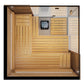 Wooden sauna with interior design elements