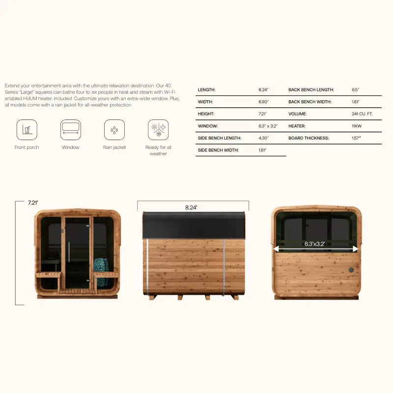 Thermory 6 Person Square Sauna No 40 DIY Kit with Terrace and Window