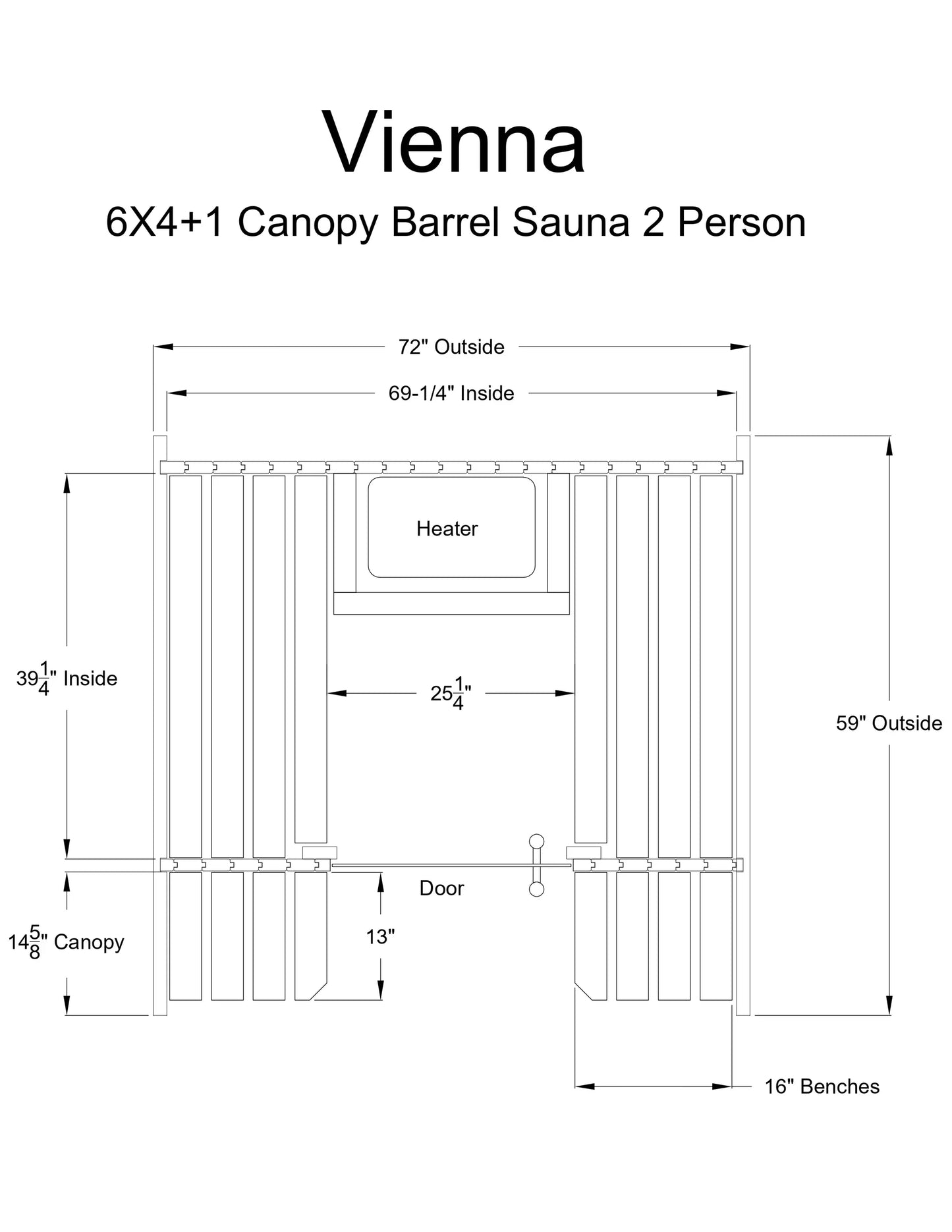 Almost Heaven Vienna 4+1 Canopy Barrel Sauna (2-Person) Rustic Cedar,Onyx - Stained Southern Pine Almost Heaven Sauna ViennaLayoutDrawing.webp
