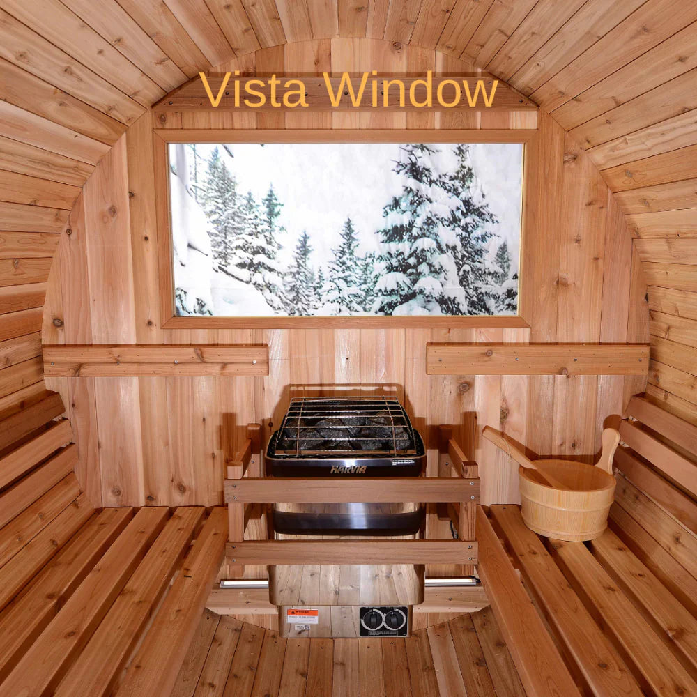 Almost Heaven Vienna 4+1 Canopy Barrel Sauna (2-Person) Rustic Cedar,Onyx - Stained Southern Pine Almost Heaven Sauna Vista_Window_Barrel_Sauna_f8a0f92f-4f4c-4874-b299-de4d7adcaf1f.webp