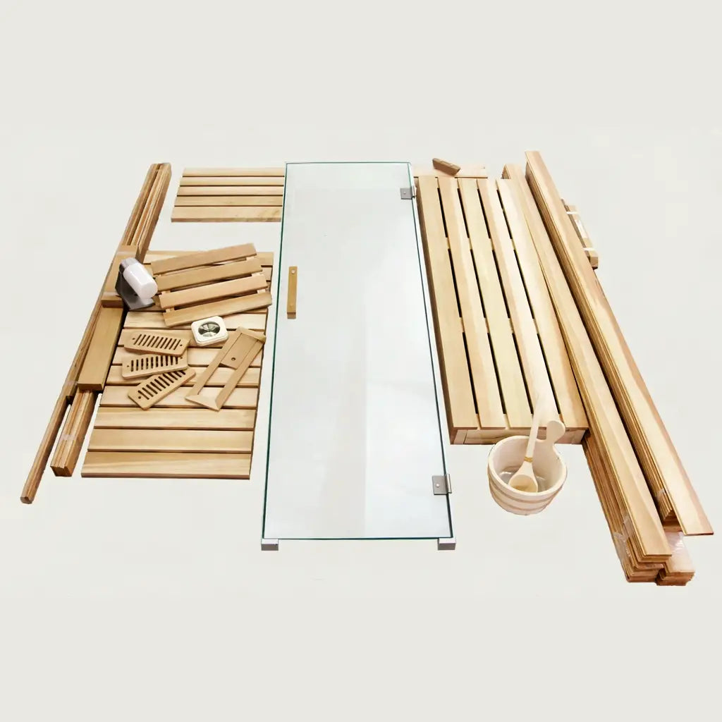 Custom Indoor Sauna Room - 3' x 4' x 8' - Finnish Sauna Builders Western Red Cedar / No Accessories / No Heater,Western Red Cedar / No Accessories / Harvia KIP45B 4.5KW with Built-in Control and Heater Stones,Western Red Cedar / No Accessories / Harvia KI