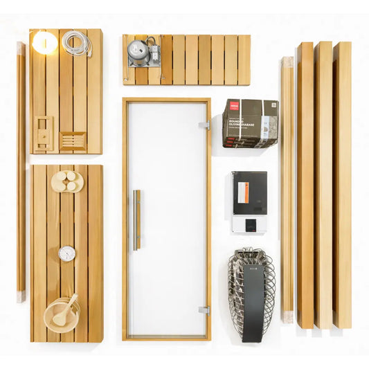 Custom Indoor Sauna Room - 3' x 4' x 8' - Finnish Sauna Builders Western Red Cedar / No Accessories / No Heater,Western Red Cedar / No Accessories / Harvia KIP45B 4.5KW with Built-in Control and Heater Stones,Western Red Cedar / No Accessories / Harvia KI