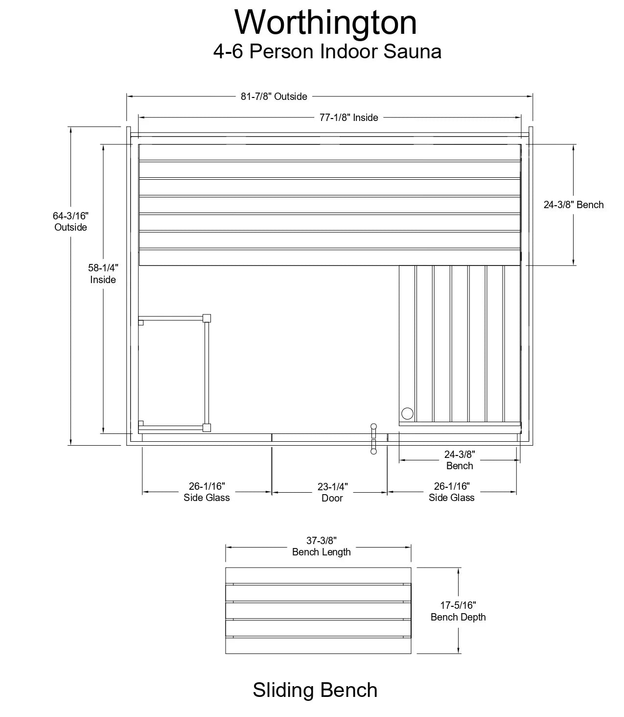 Almost Heaven Worthington Indoor Sauna Element Series - Nordic Spruce (4-Person) Almost Heaven Sauna WorthingtonLayoutDrawing.webp