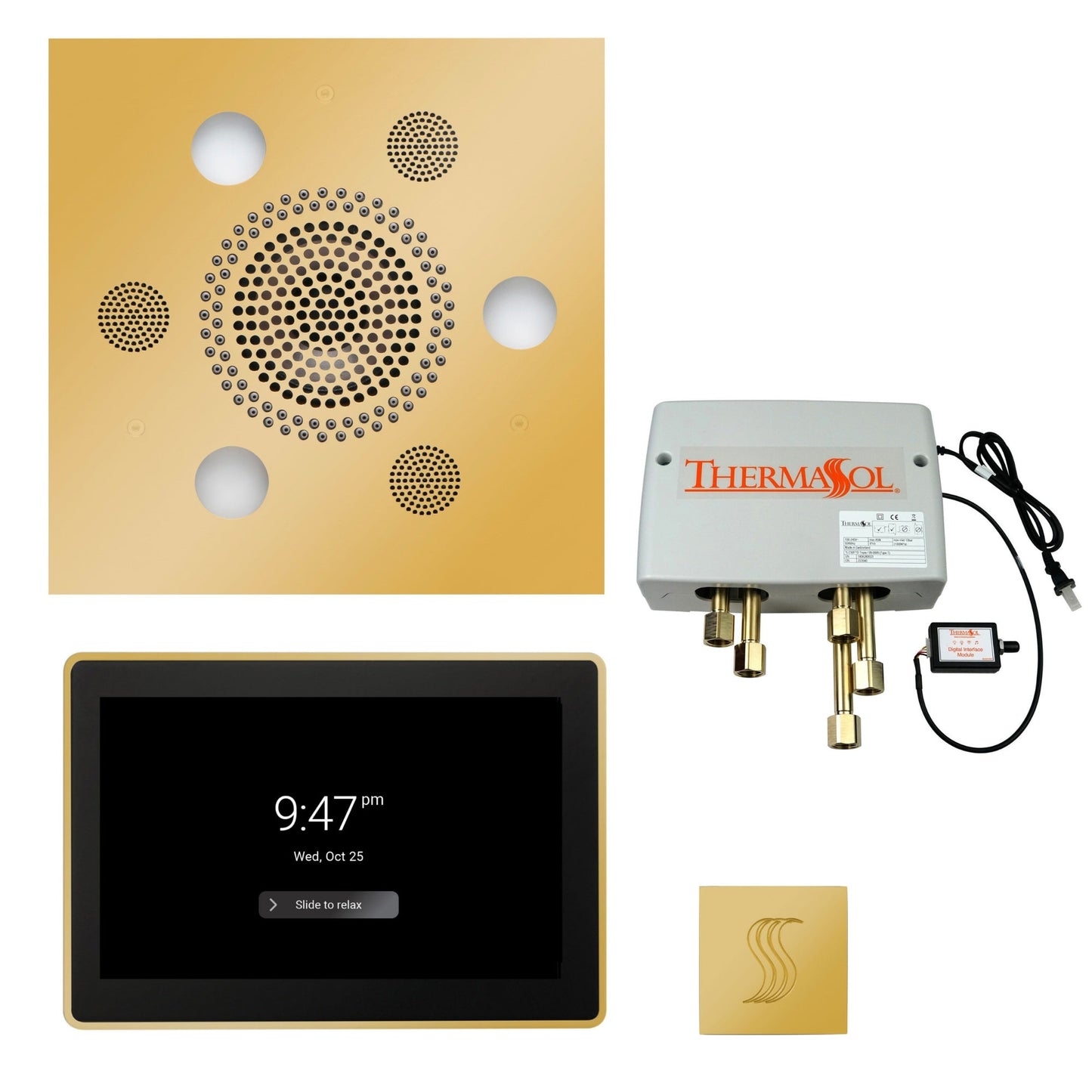 Total Wellness Package ThermaTouch2 15 — Serenity Advanced (Square) / Polished Gold / No Steam Generator,ThermaTouch2 15 — Serenity Advanced (Square) / Polished Gold / PRO Series III 84 (6kW),ThermaTouch2 15 — Serenity Advanced (Square) / Polished Gold / 